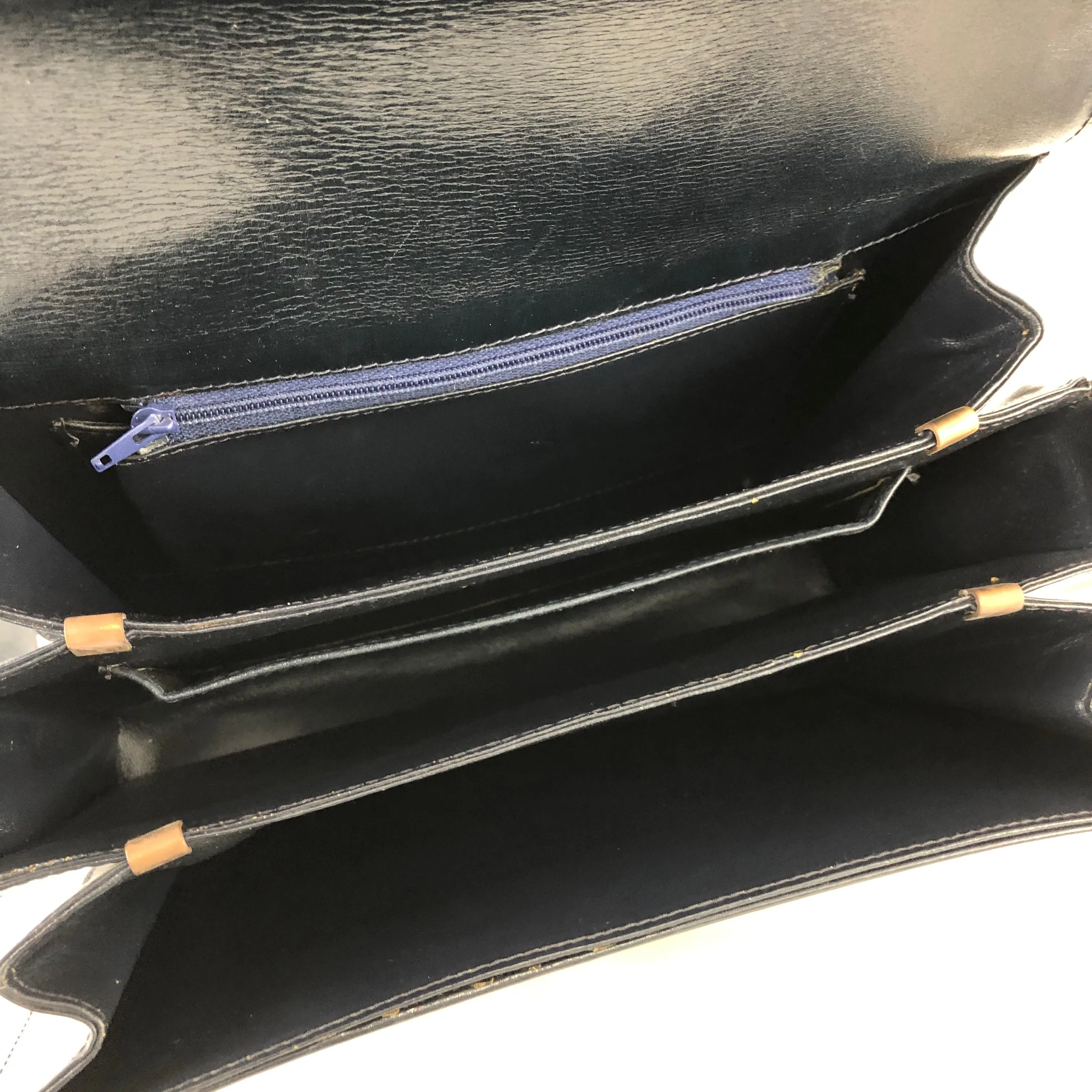 CELINE Horse carriage Circle logo Shoulderbag Navy Vintage Old CELINE r36c45