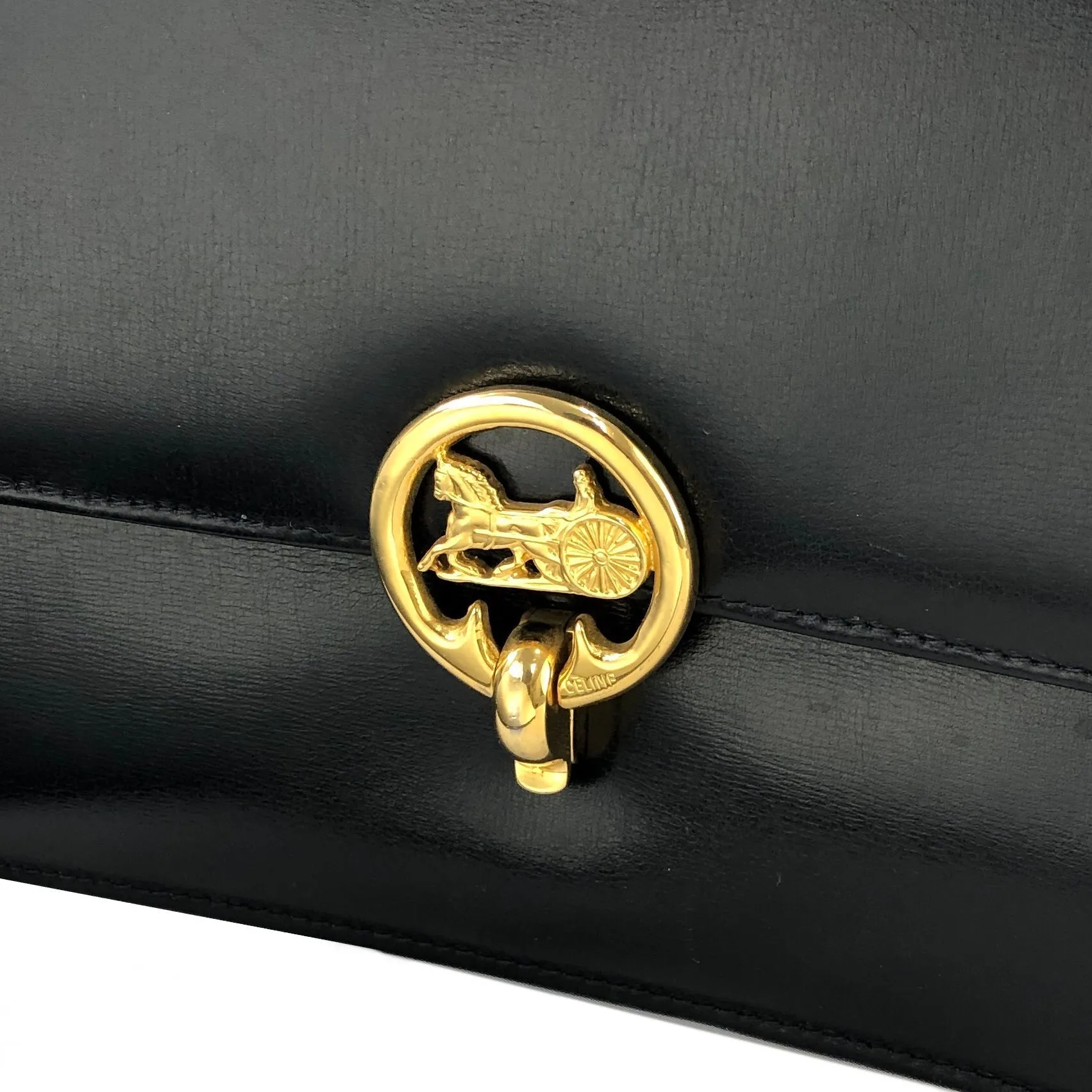 CELINE Horse carriage Circle logo Shoulderbag Navy Vintage Old CELINE r36c45