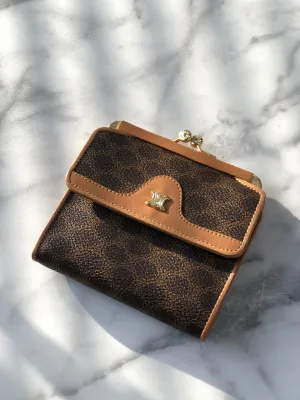 CELINE Macadam Blason Metal Clasp Folded Wallet Brown Vintage u7djjc