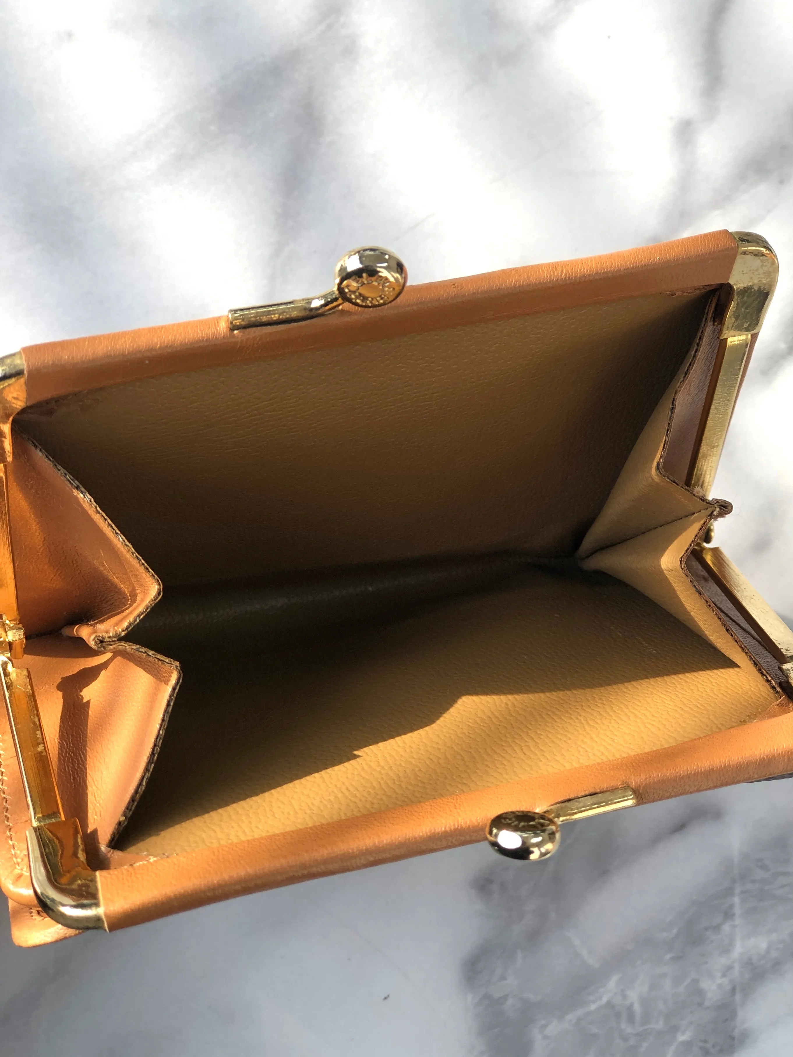 CELINE Macadam Blason Metal Clasp Folded Wallet Brown Vintage u7djjc