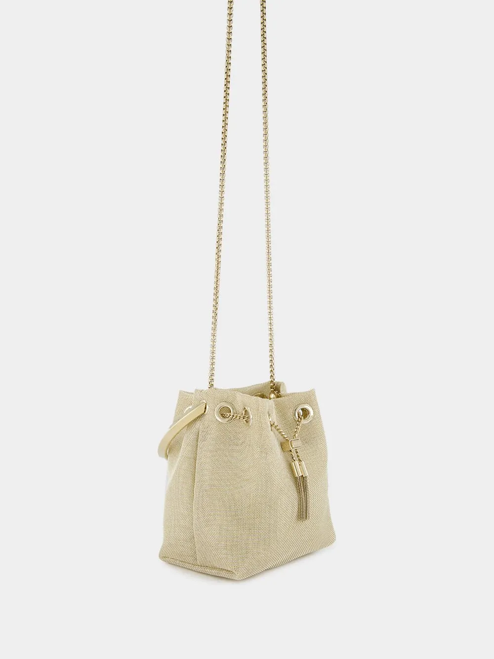 Champagne Bon Bon Light Gold Metallic Mesh Bucket Bag