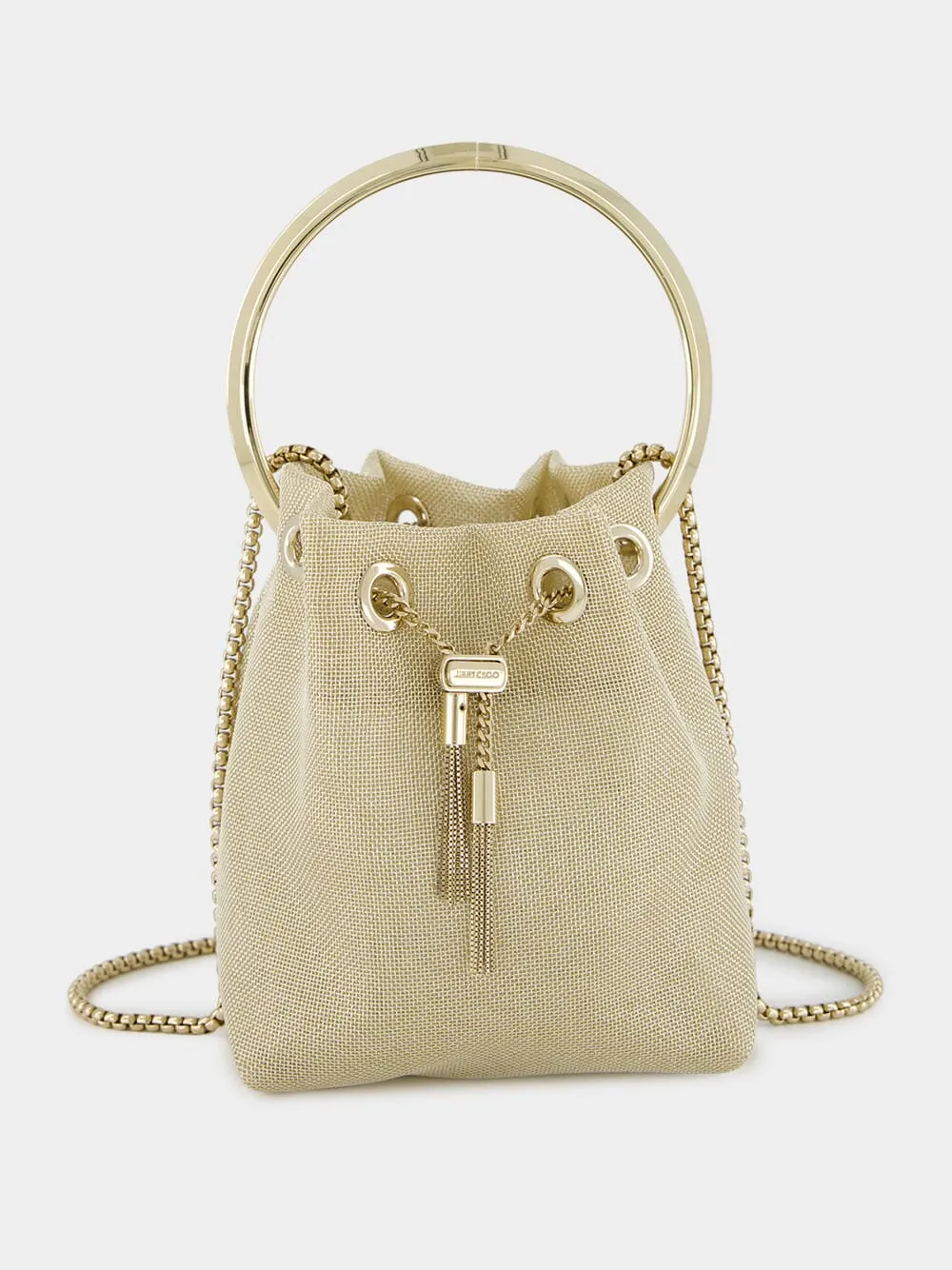 Champagne Bon Bon Light Gold Metallic Mesh Bucket Bag