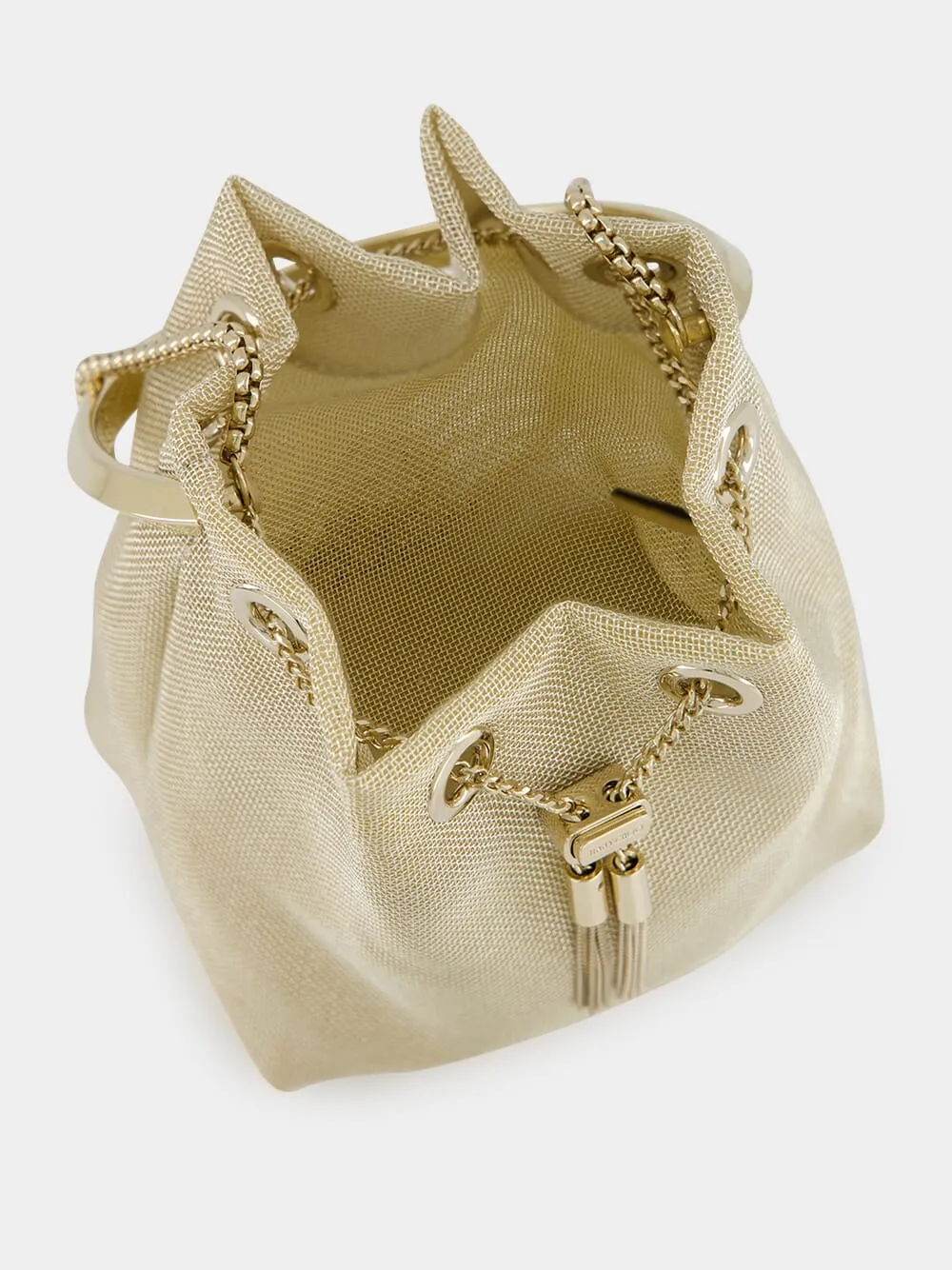 Champagne Bon Bon Light Gold Metallic Mesh Bucket Bag