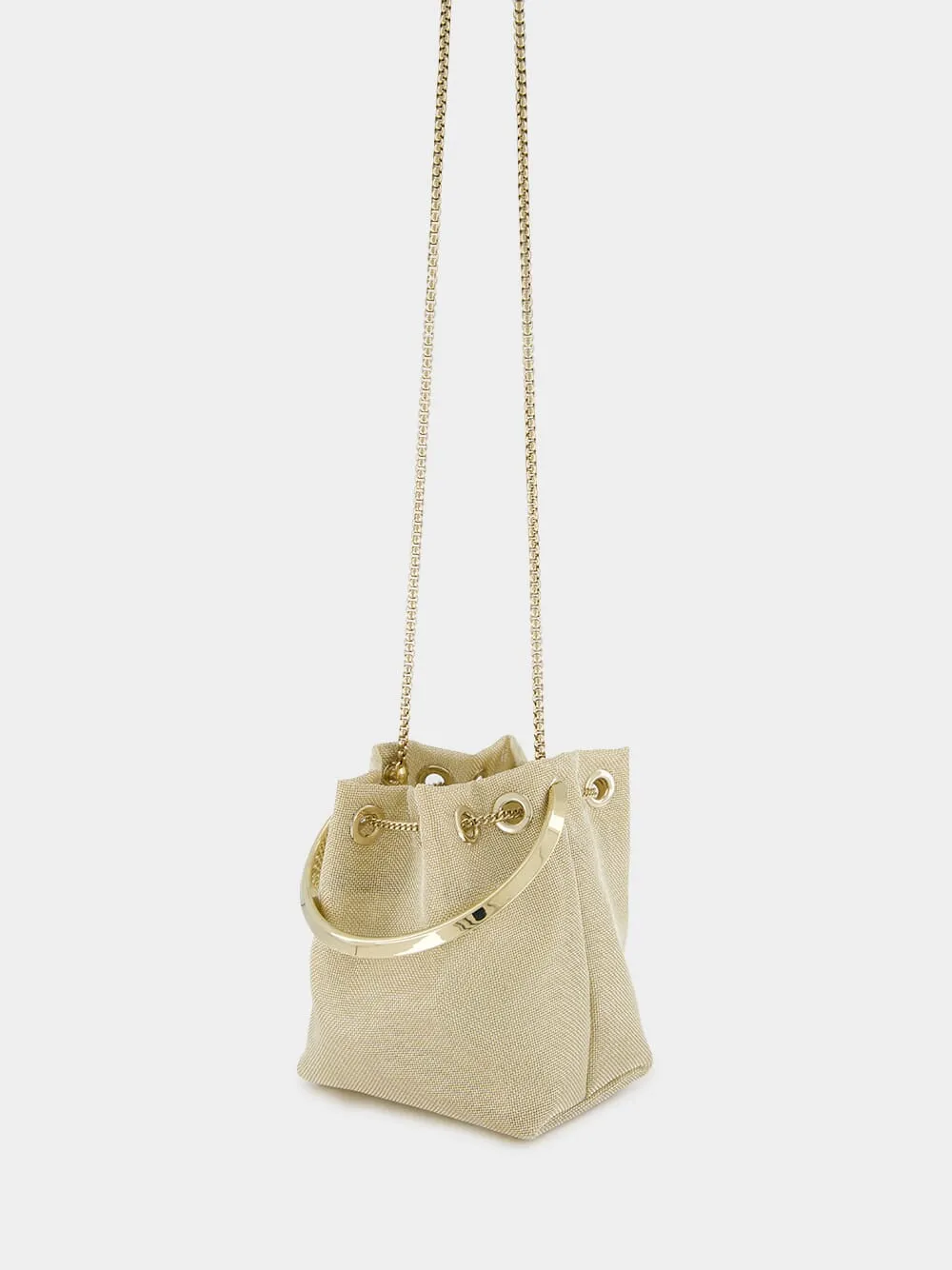 Champagne Bon Bon Light Gold Metallic Mesh Bucket Bag