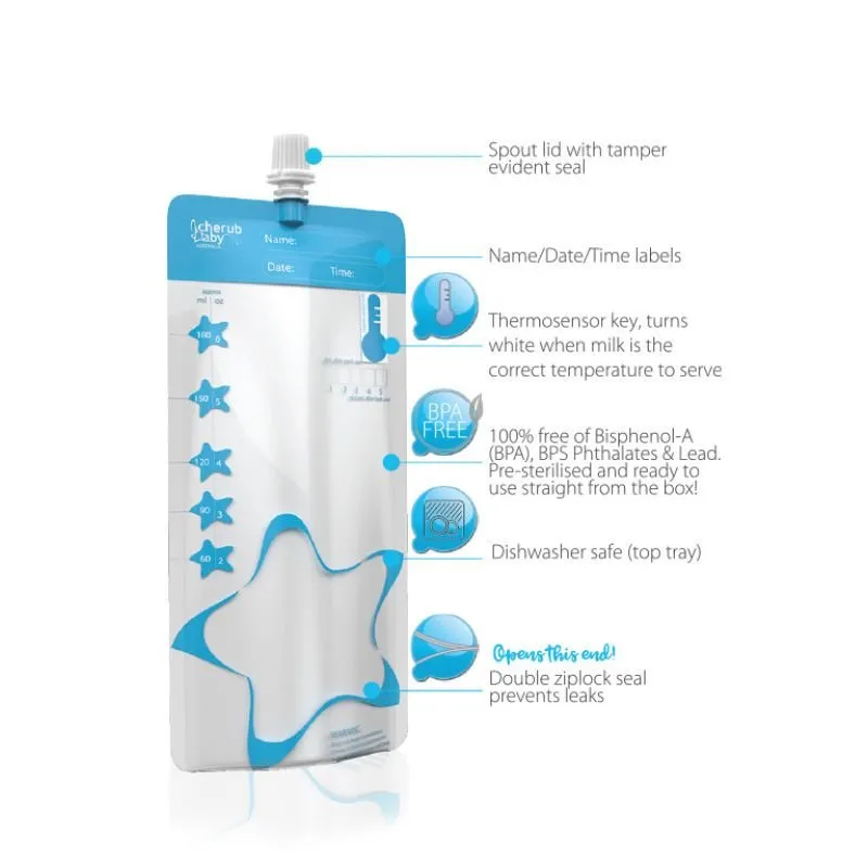 Cherub Baby Reusable Thermosensor Breast Milk Bags 180mL 50 Uses (10pk)