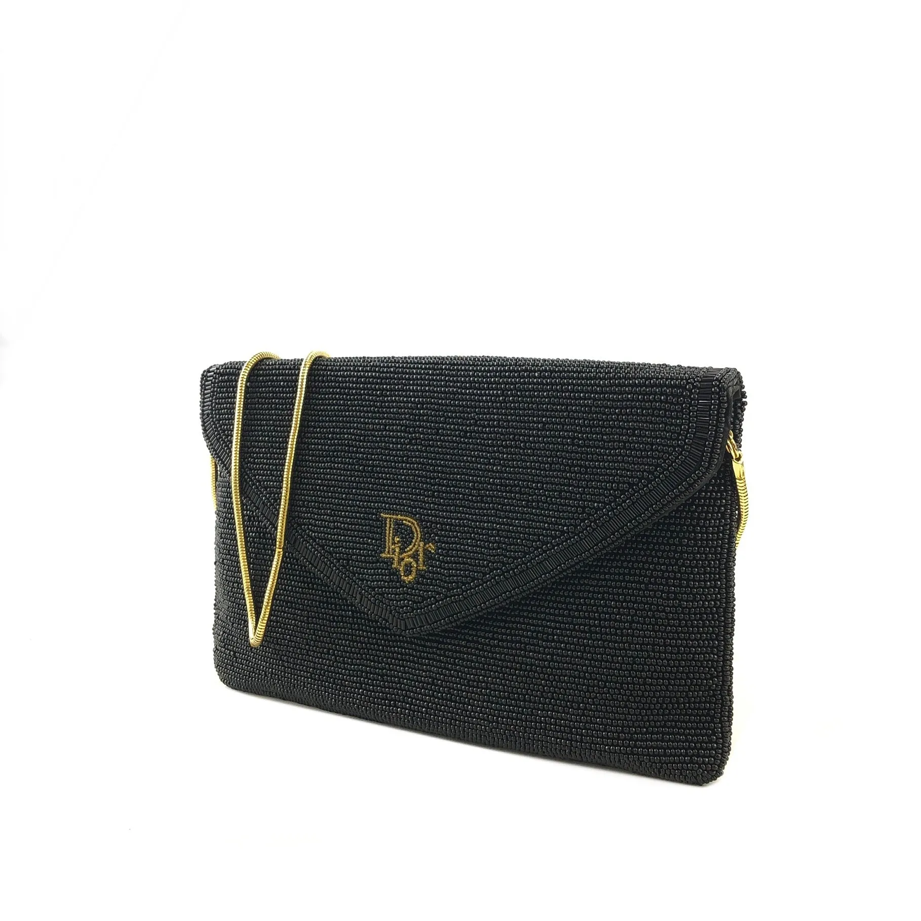 Christian Dior Logo Beads Chain Shoulder bag Black Vintage kxcim5