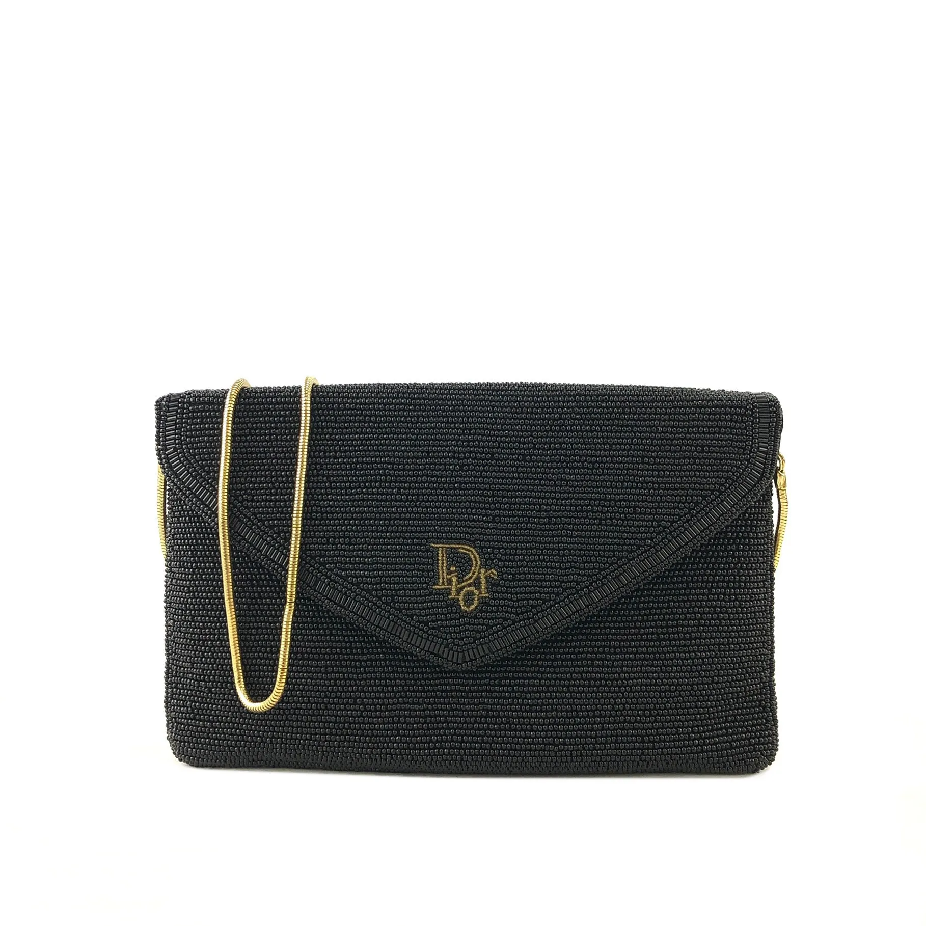 Christian Dior Logo Beads Chain Shoulder bag Black Vintage kxcim5