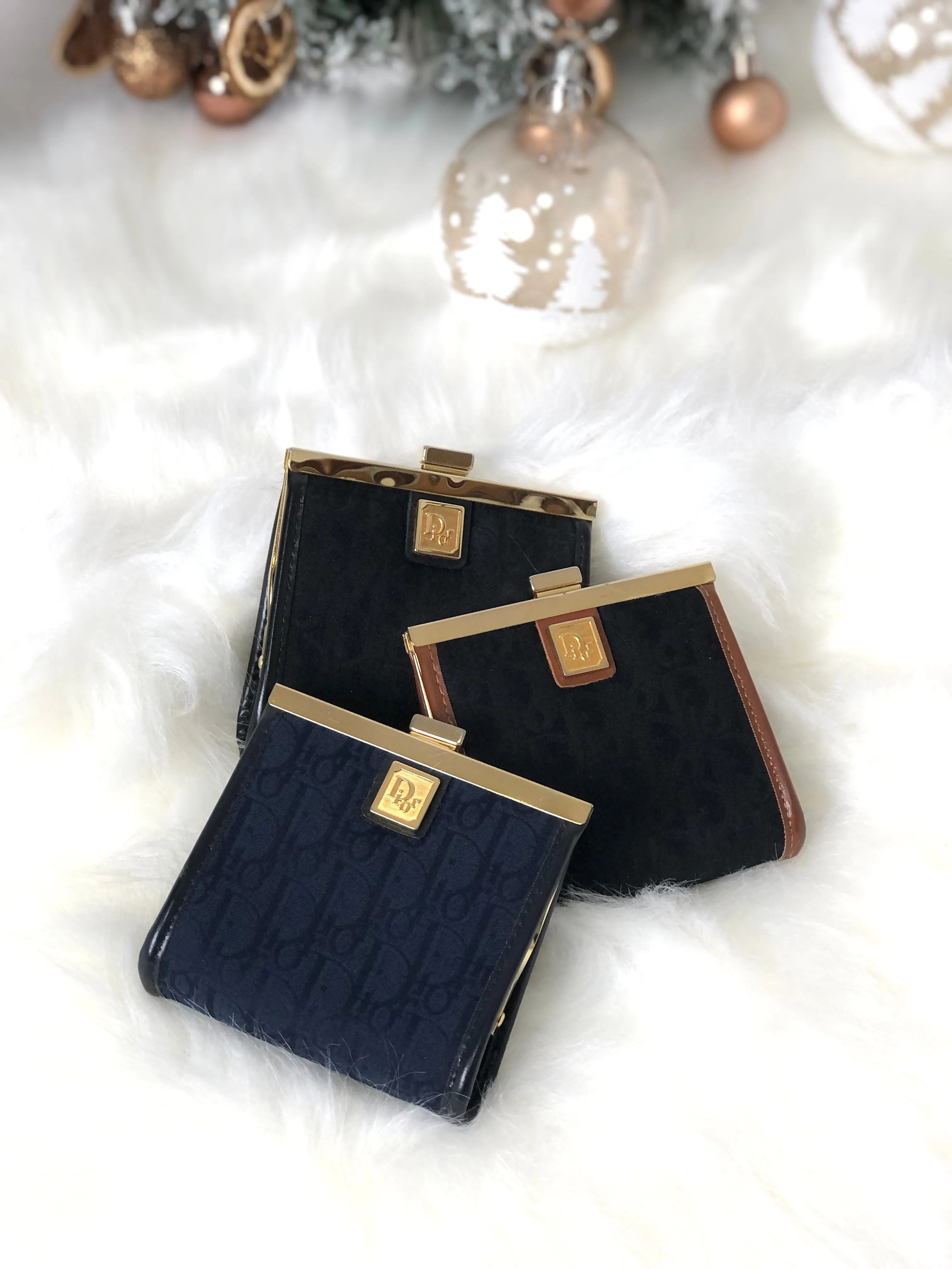 Christian Dior Trotter Logo Metal Clasp Jacquard Coin Purse Black Camel Vintage 5w6fms