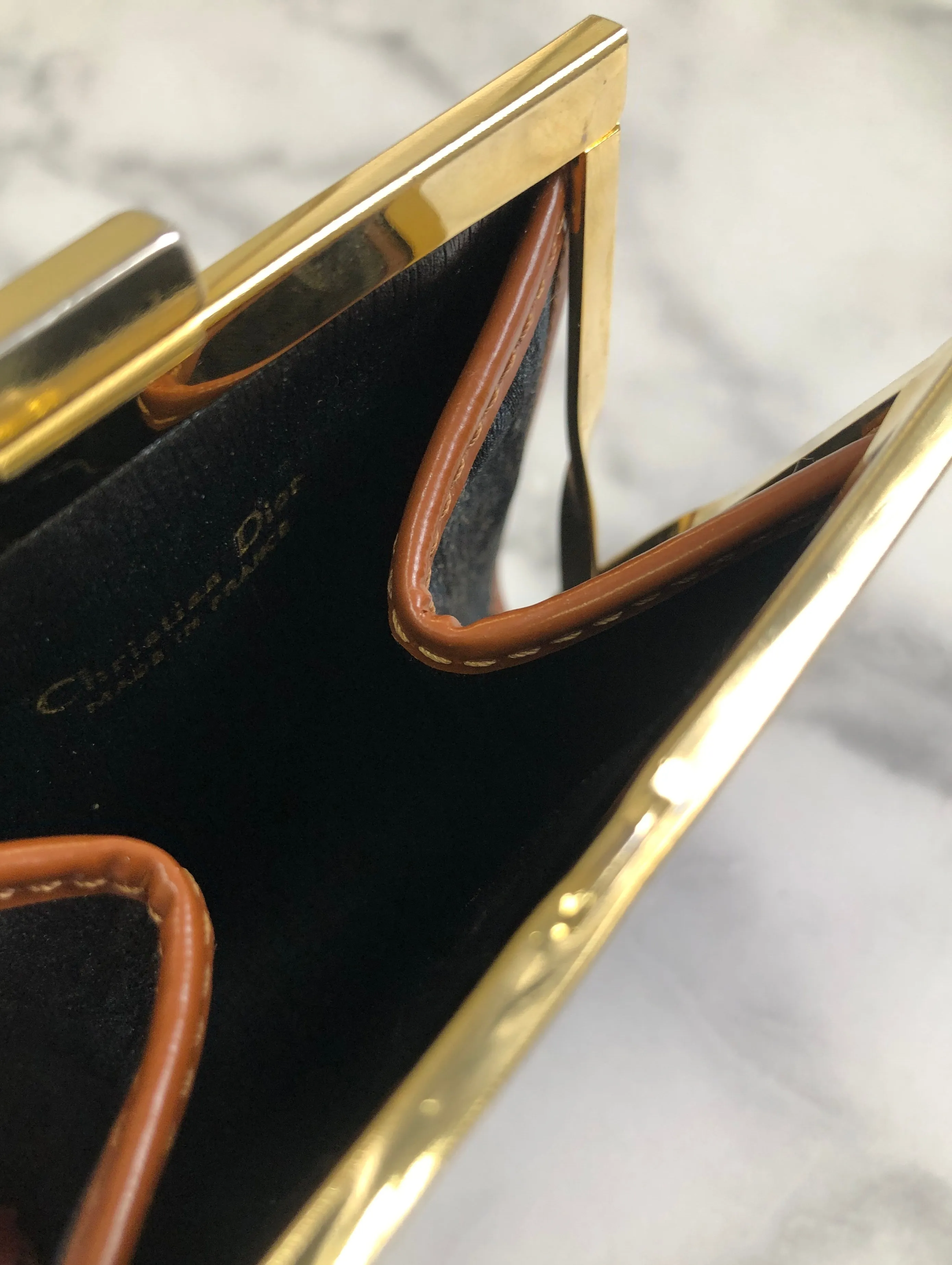 Christian Dior Trotter Logo Metal Clasp Jacquard Coin Purse Black Camel Vintage 5w6fms