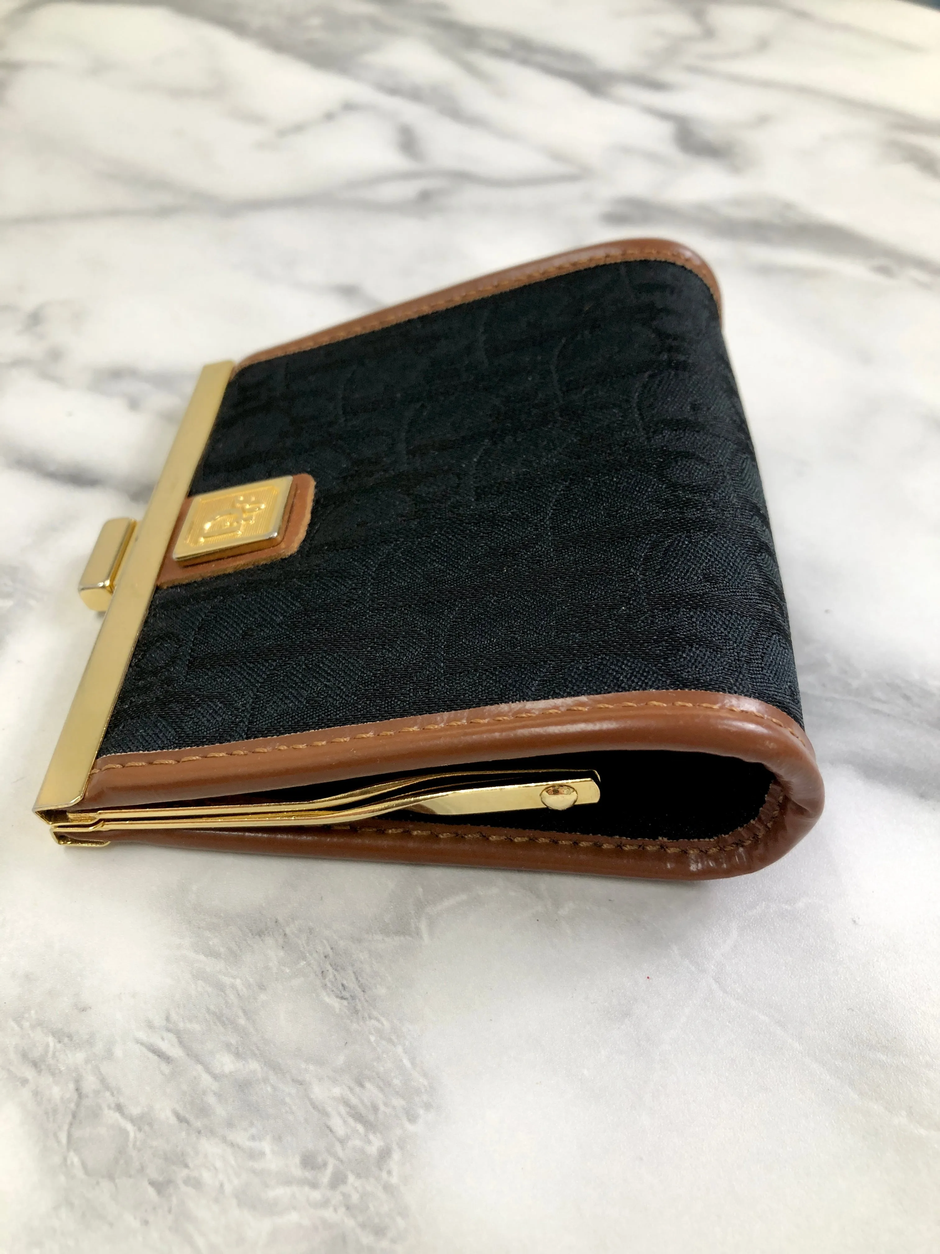 Christian Dior Trotter Logo Metal Clasp Jacquard Coin Purse Black Camel Vintage 5w6fms