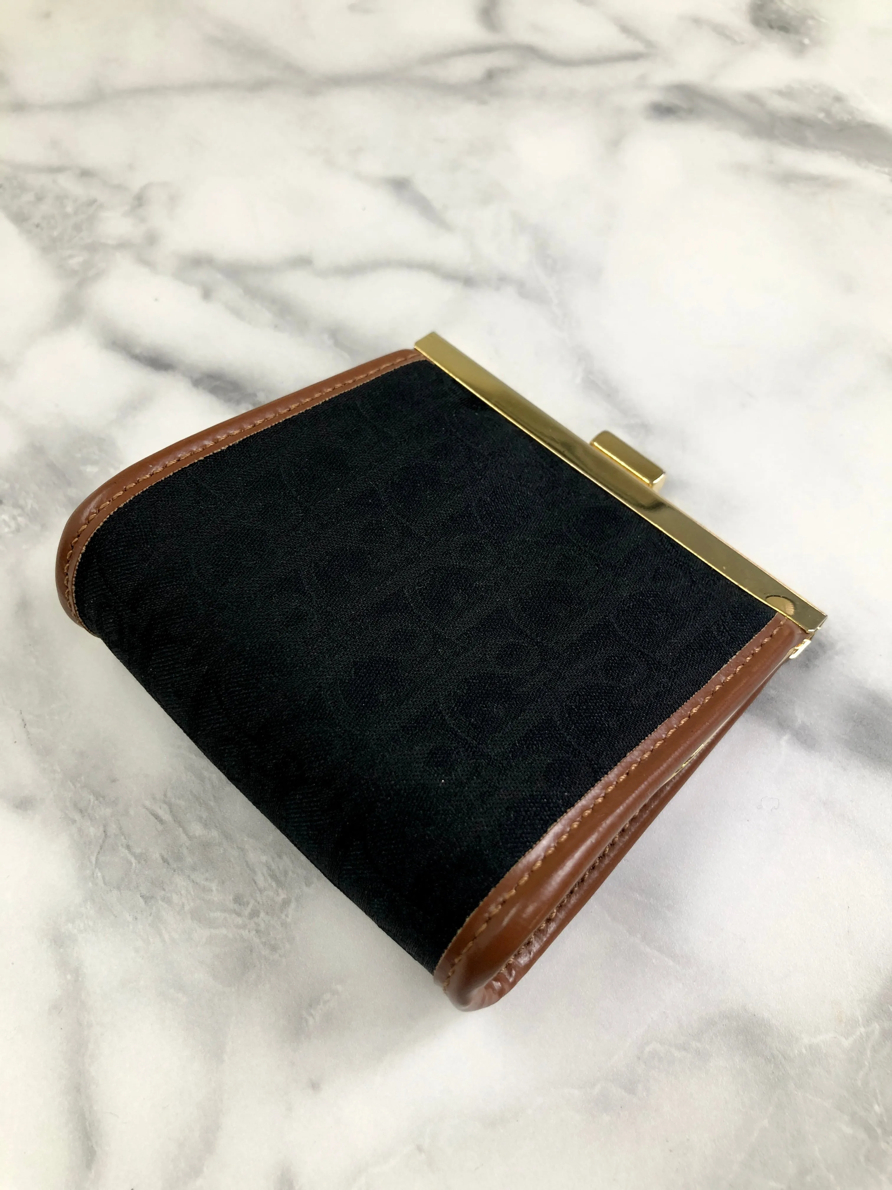 Christian Dior Trotter Logo Metal Clasp Jacquard Coin Purse Black Camel Vintage 5w6fms