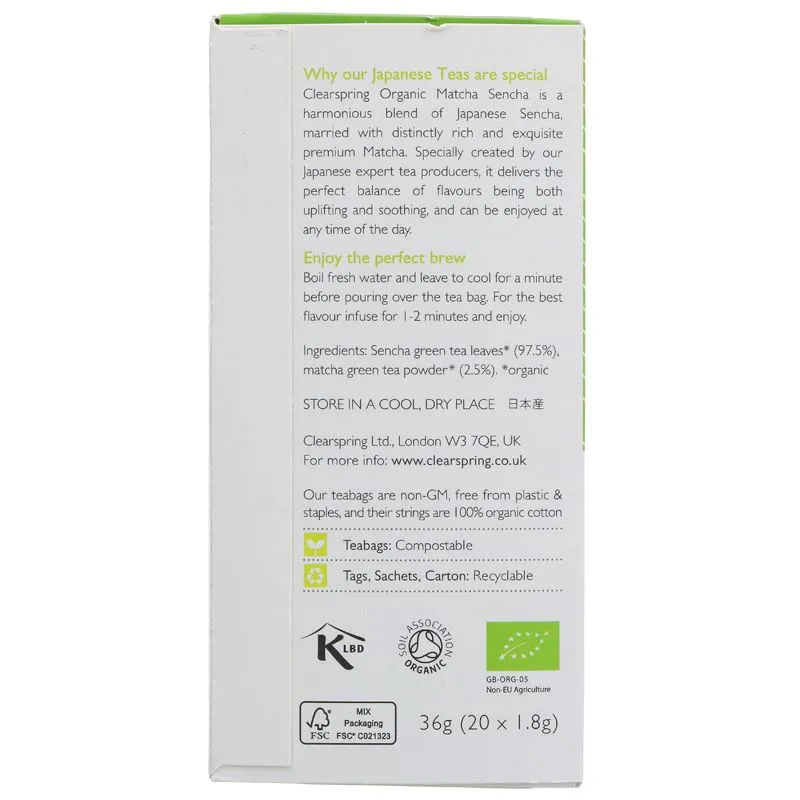 Clearspring | Matcha Sencha Green Tea (bags) | 20BAGS