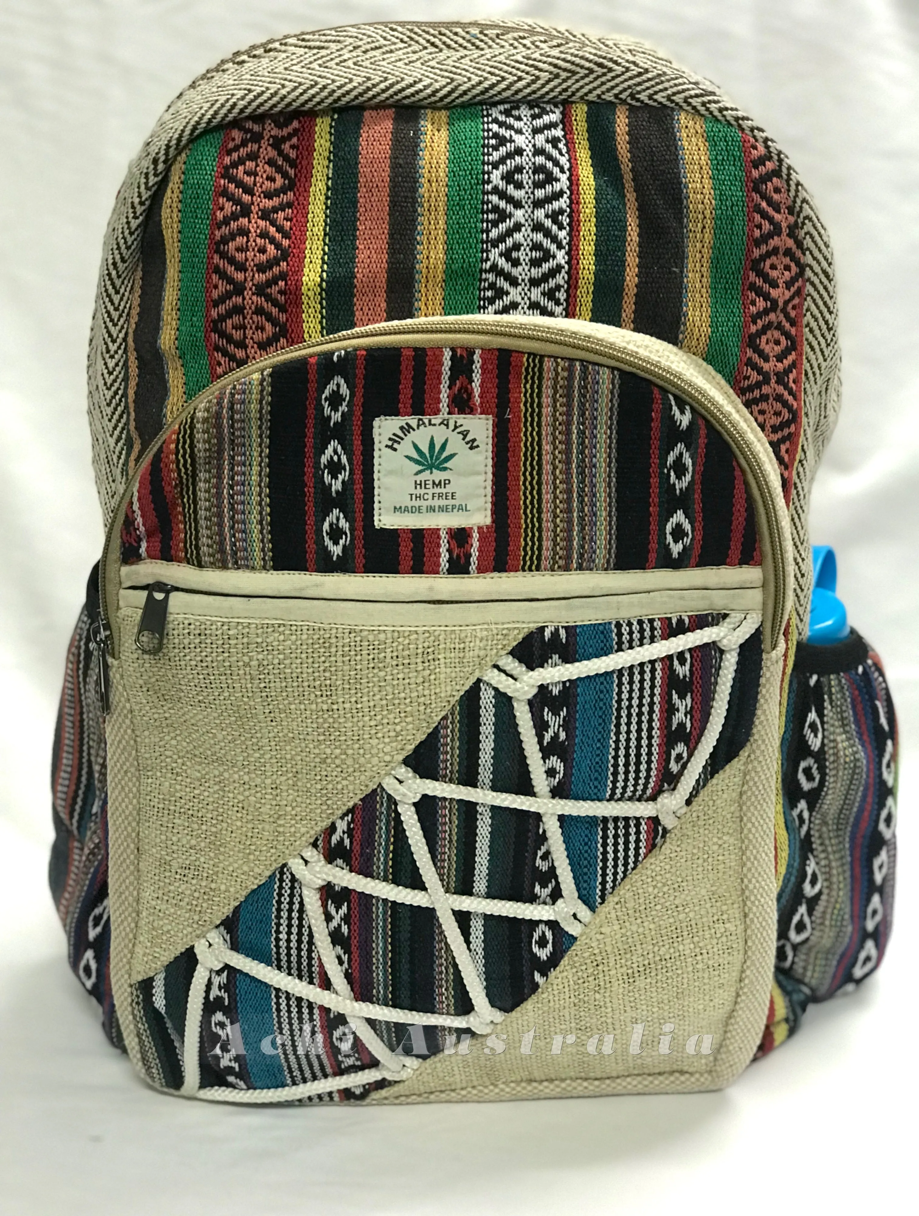 Cotton hemp Backpack with multi pockets