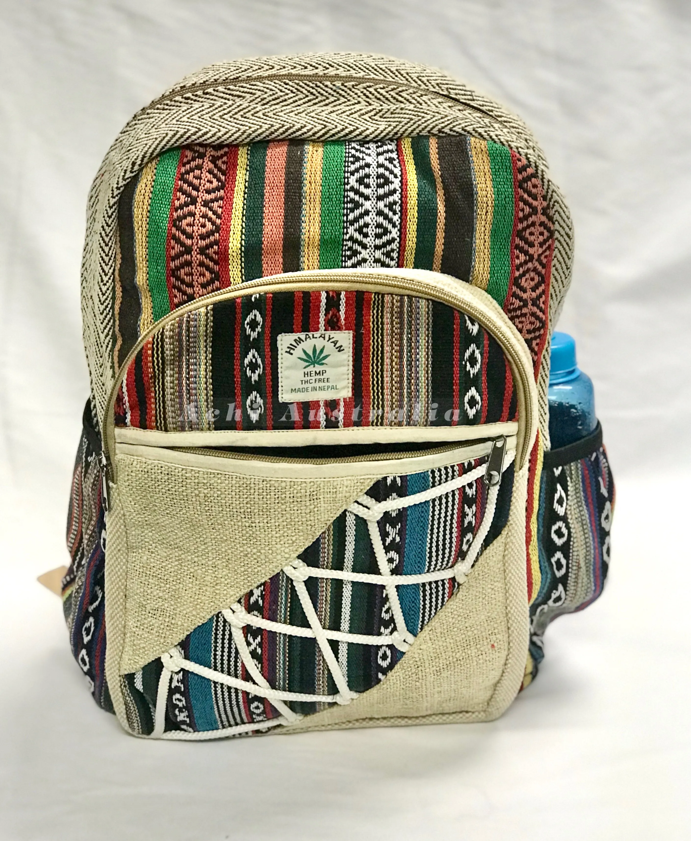 Cotton hemp Backpack with multi pockets