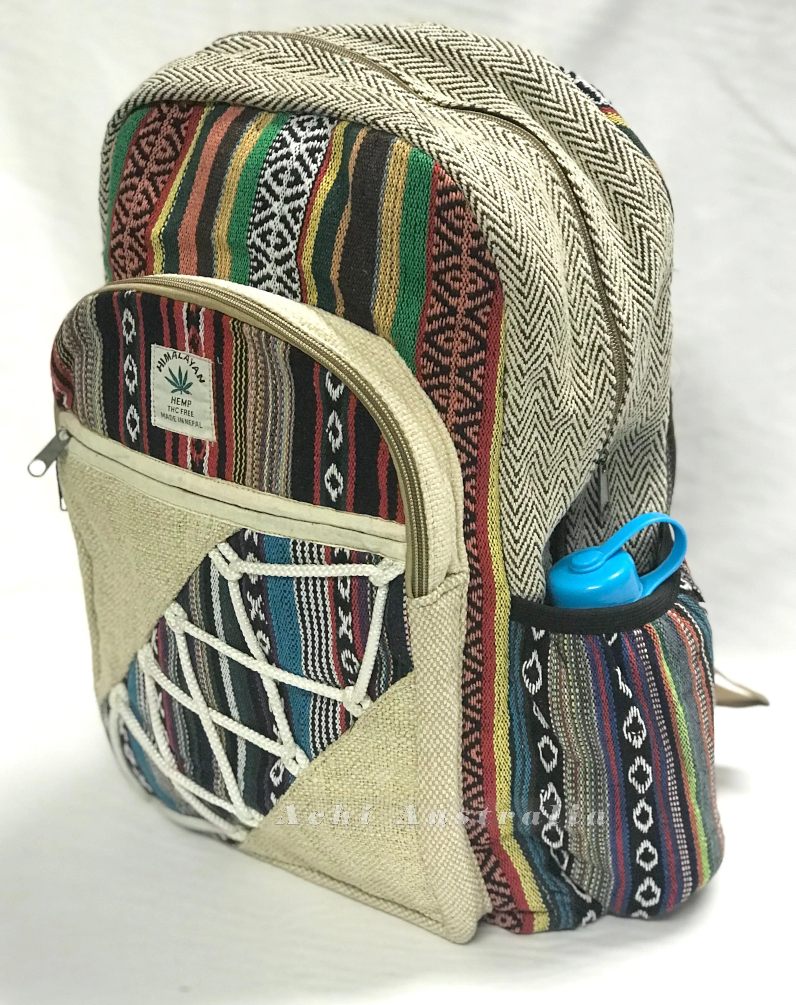 Cotton hemp Backpack with multi pockets