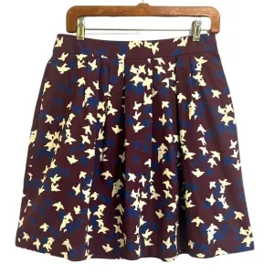 CUE Australia burgundy flock of birds short skirt