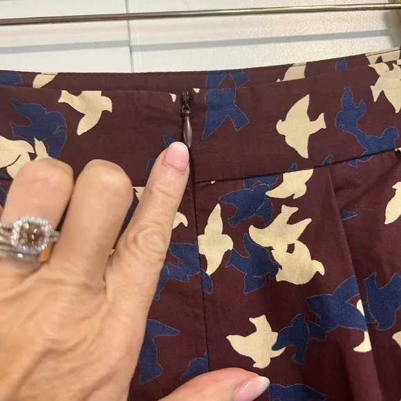 CUE Australia burgundy flock of birds short skirt