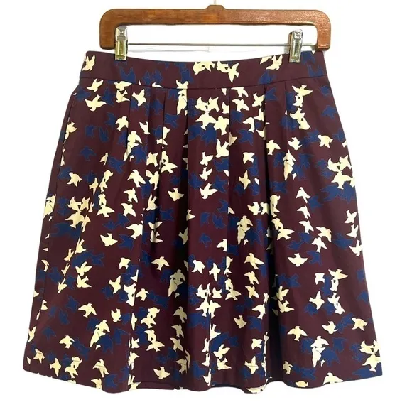 CUE Australia burgundy flock of birds short skirt