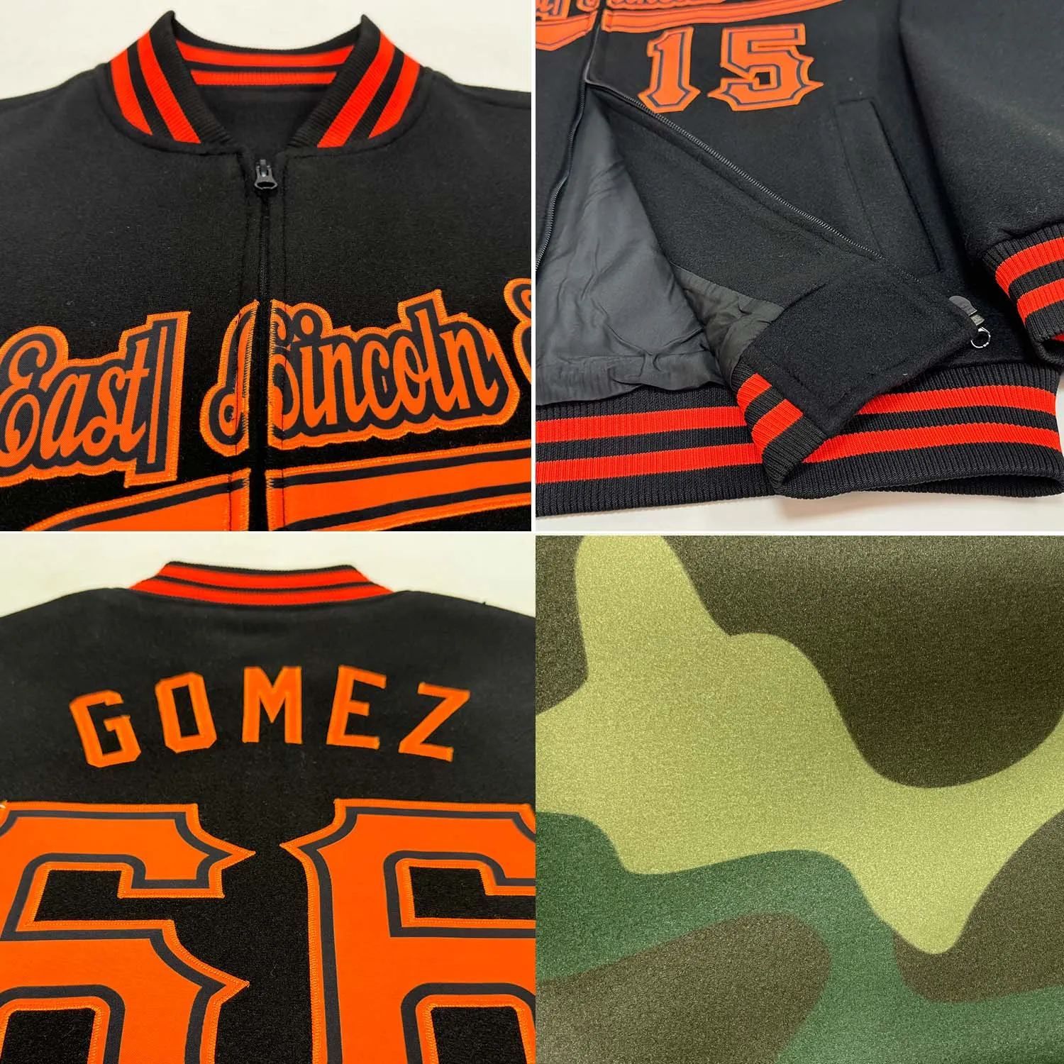Custom Camo Black-Gray Bomber Varsity Letterman Salute To Service Zipper Jacket