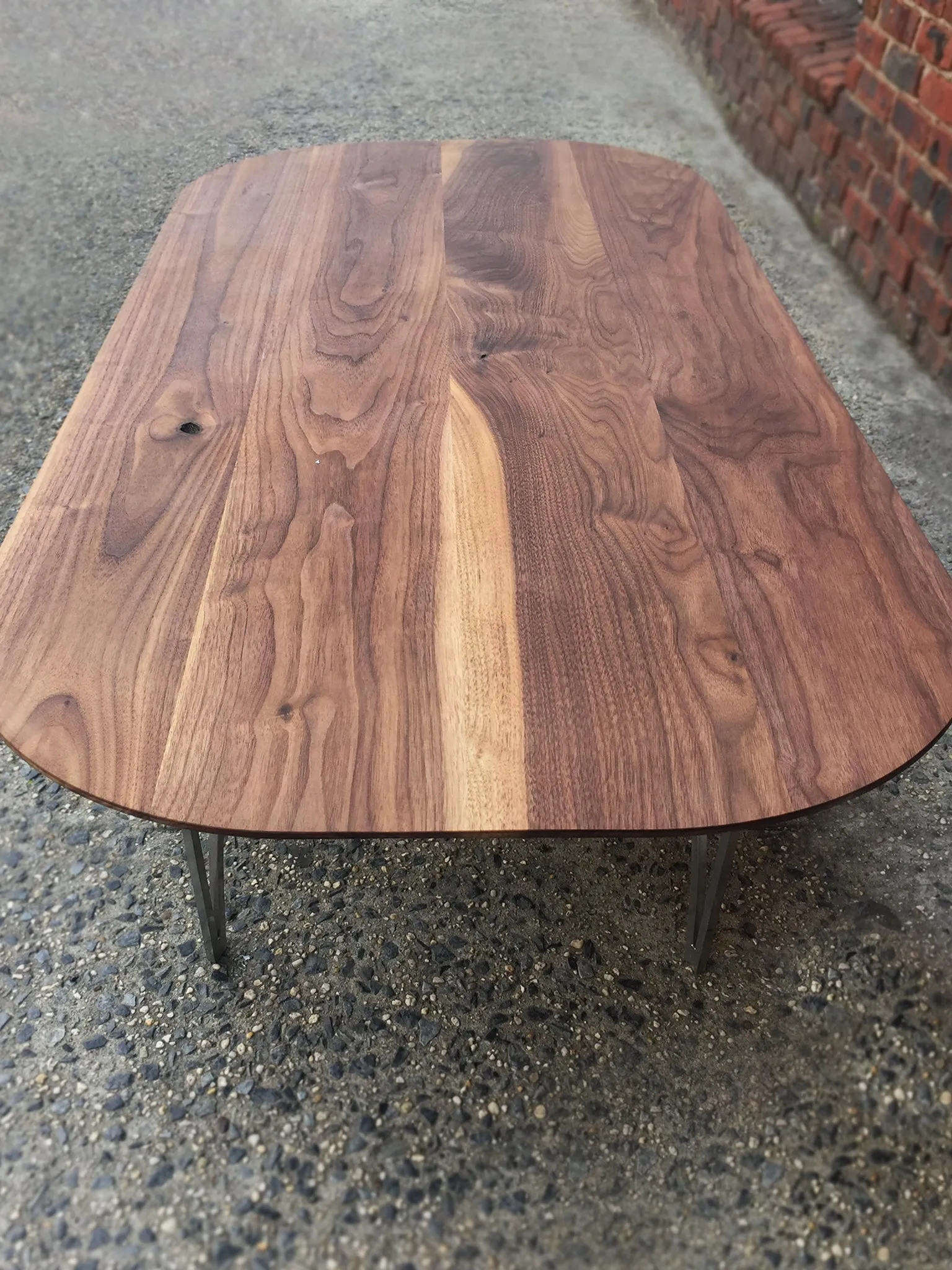 Custom Walnut & Metal Racetrack Coffee Table