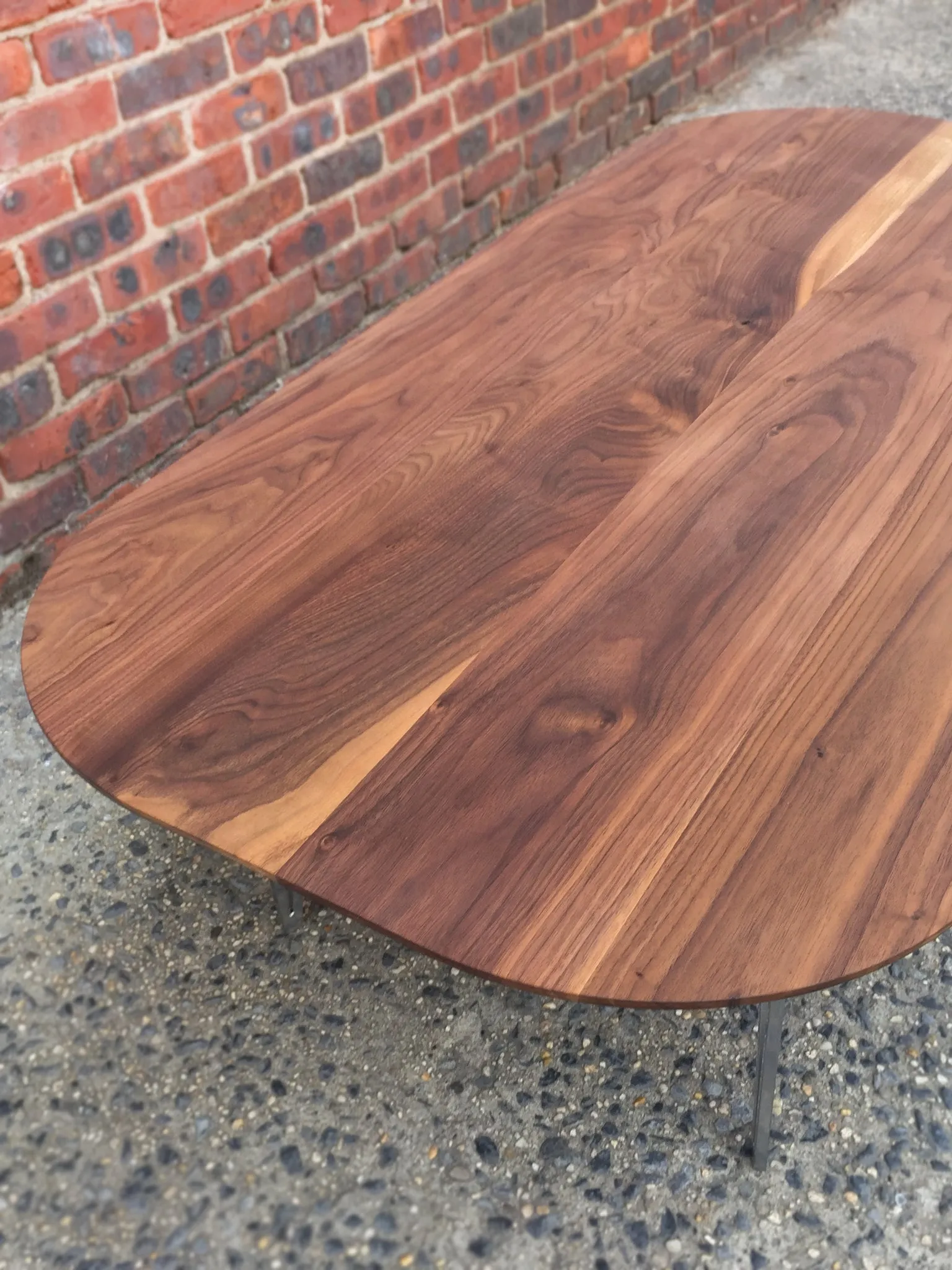 Custom Walnut & Metal Racetrack Coffee Table