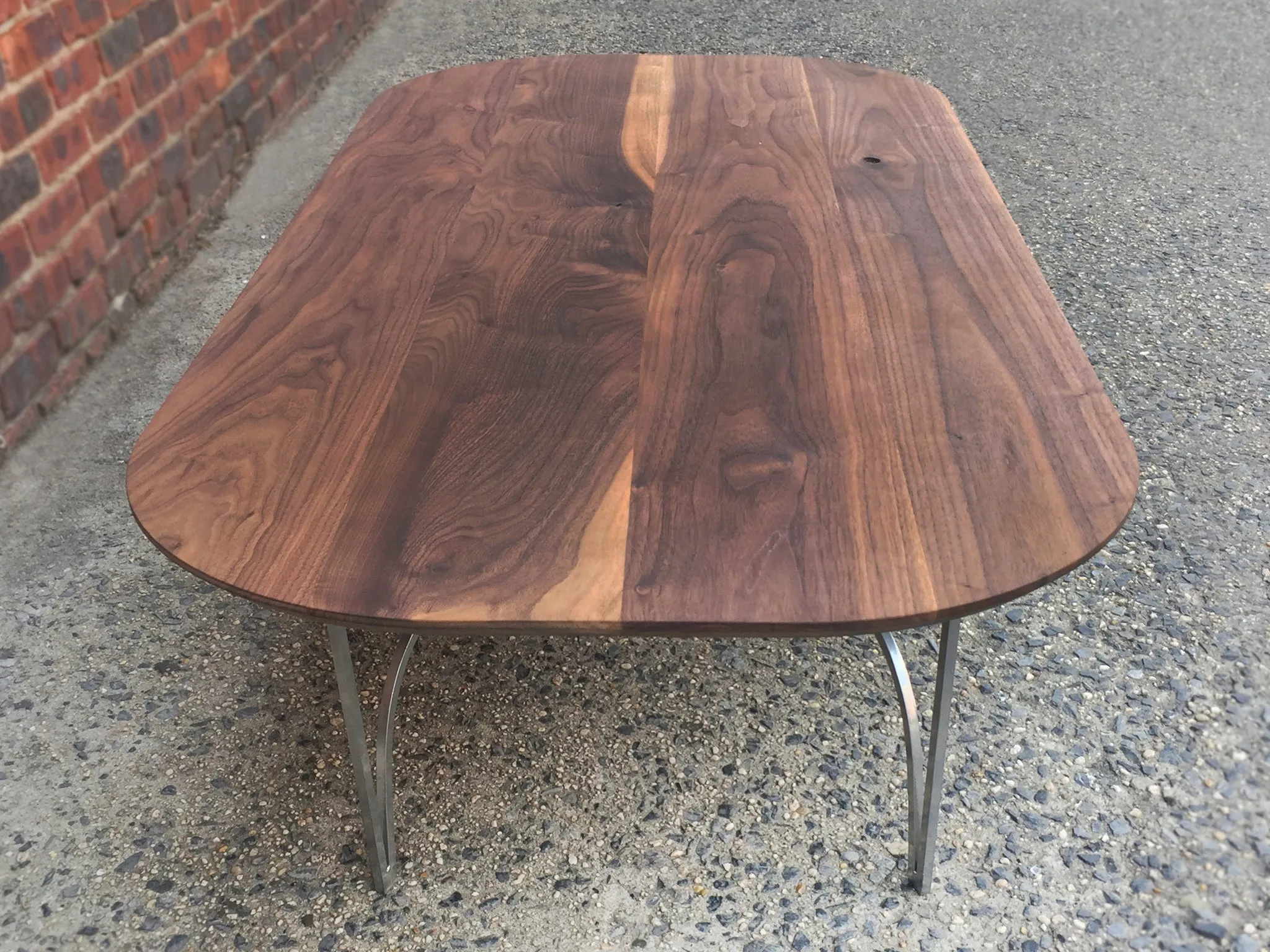 Custom Walnut & Metal Racetrack Coffee Table