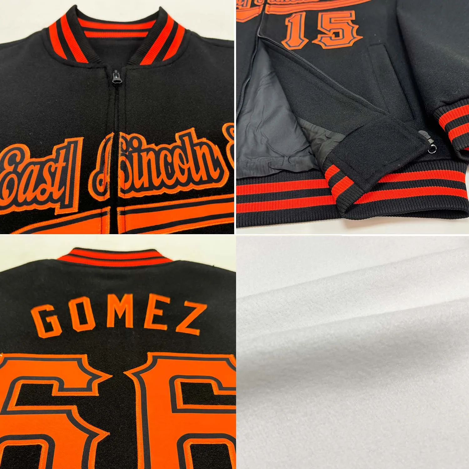 Custom White Red-Navy Bomber Varsity Letterman Zipper Jacket