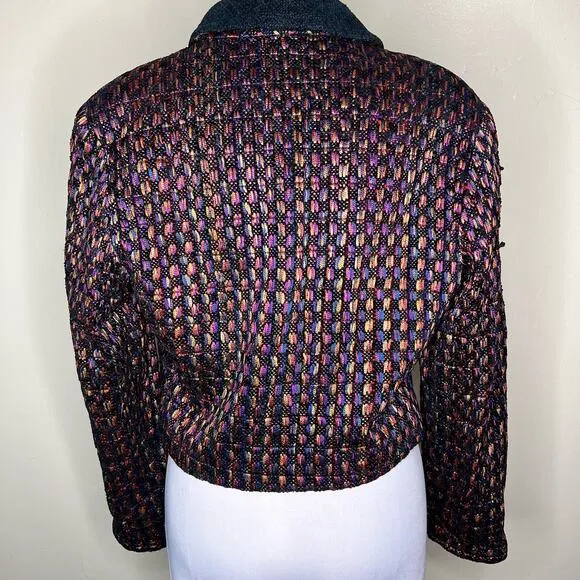 Dahlia Popovits Handwoven Jacket M/L Blazer Chenille Knit Artsy Colorful Pink