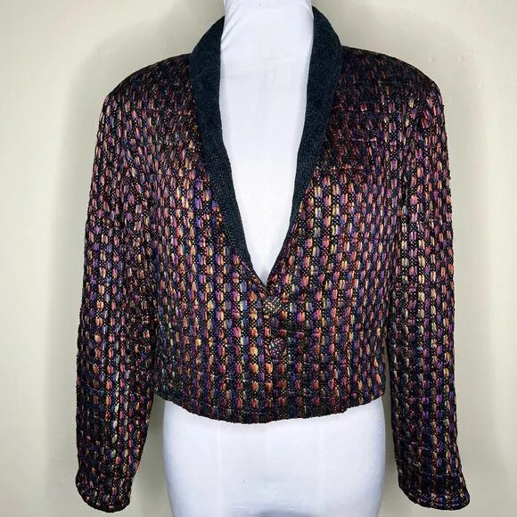 Dahlia Popovits Handwoven Jacket M/L Blazer Chenille Knit Artsy Colorful Pink
