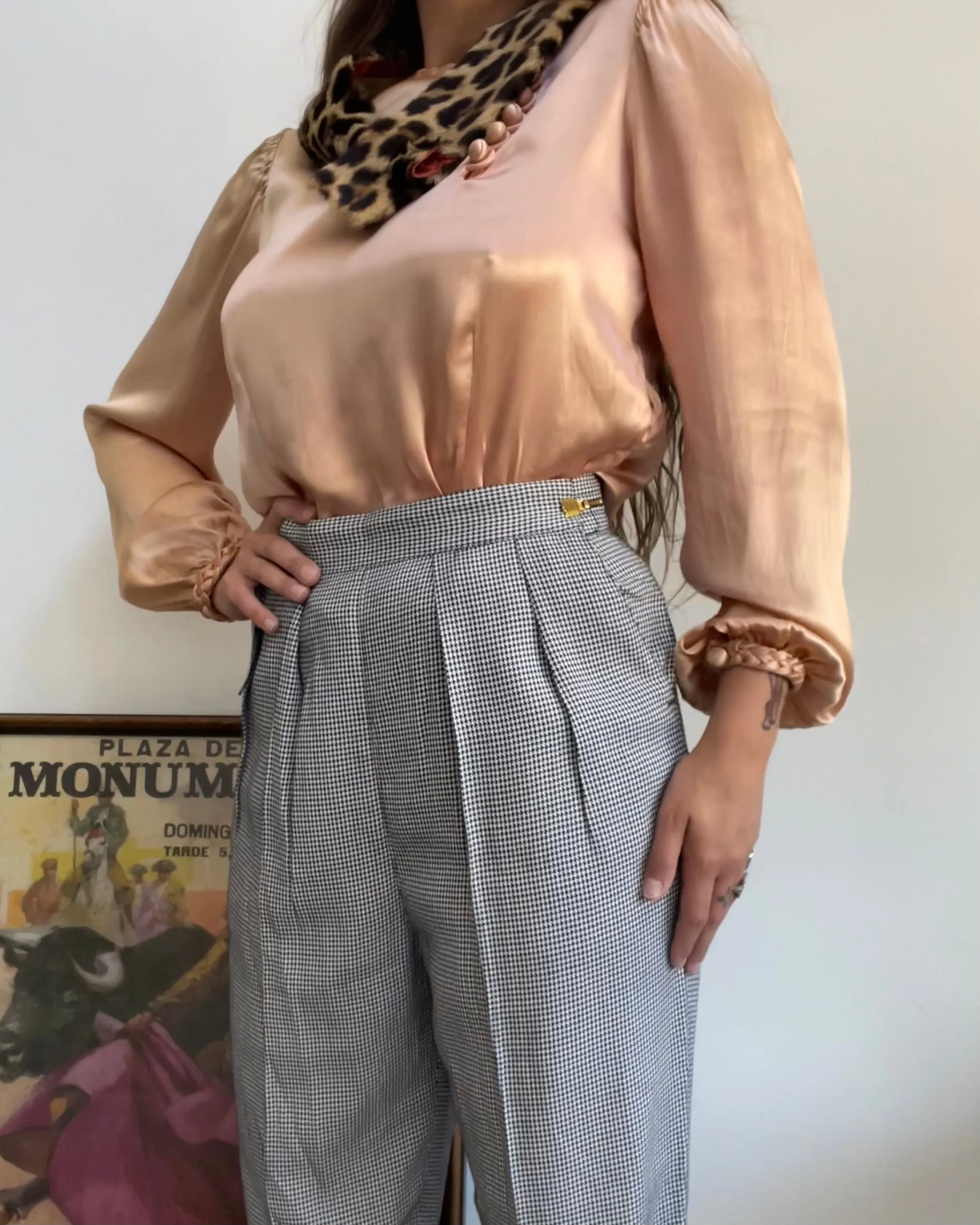 Deadstock 1940s/1950s Houndstooth ‘Kayson Sportswear’ Sliding Zipper Gabardine Pants