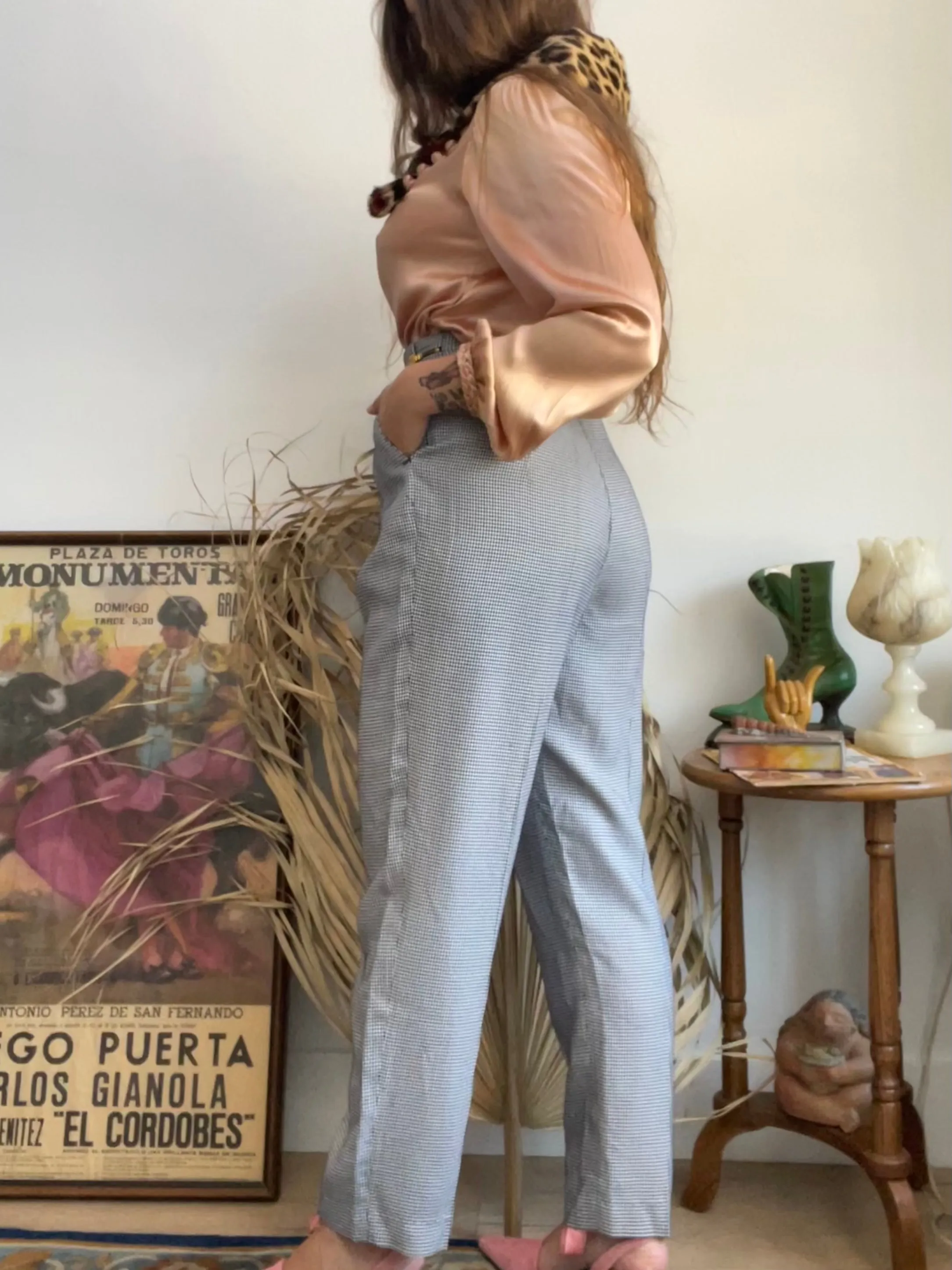 Deadstock 1940s/1950s Houndstooth ‘Kayson Sportswear’ Sliding Zipper Gabardine Pants