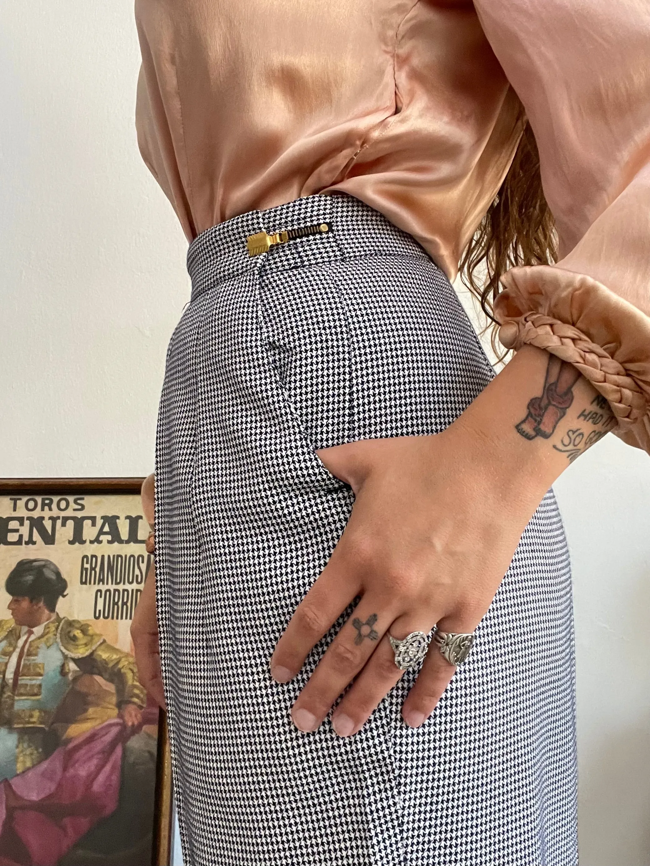 Deadstock 1940s/1950s Houndstooth ‘Kayson Sportswear’ Sliding Zipper Gabardine Pants