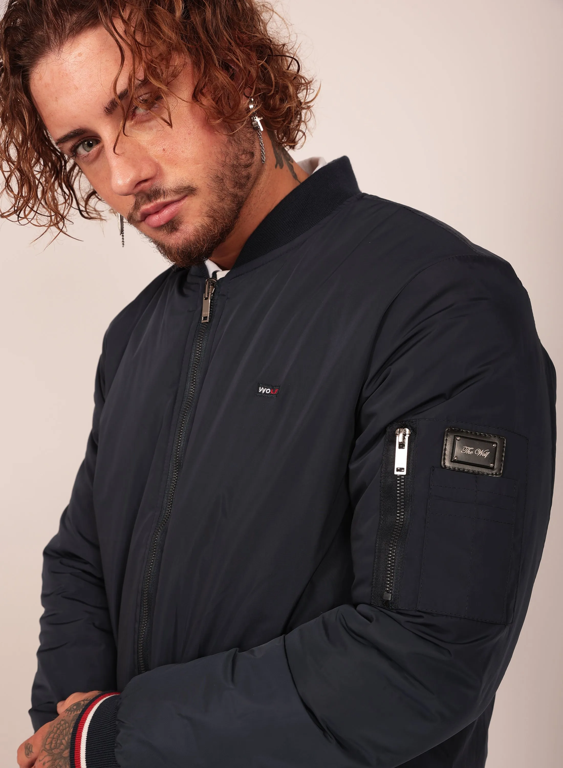 Diamond Reversible Bomber Jacket in Navy