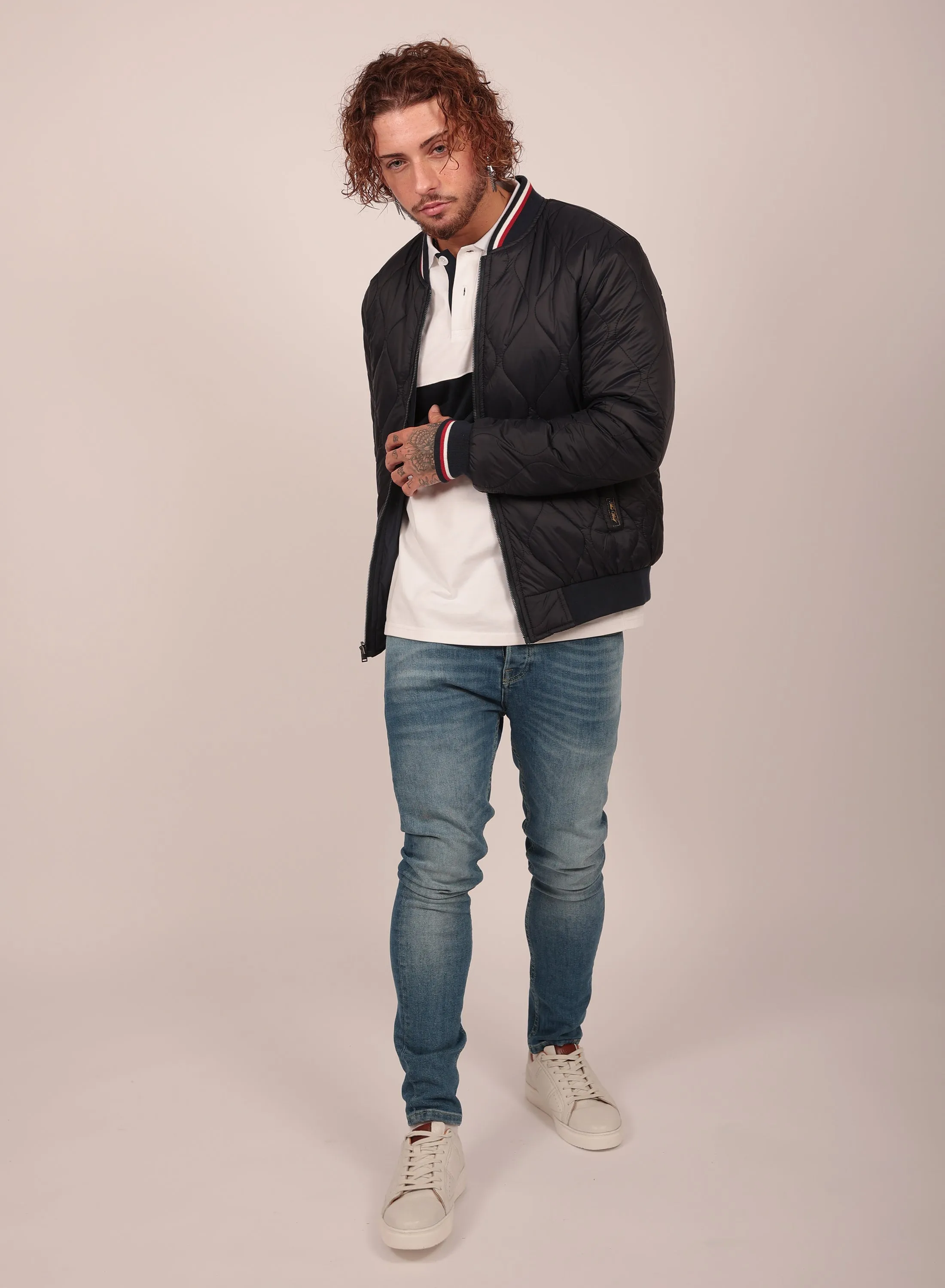 Diamond Reversible Bomber Jacket in Navy