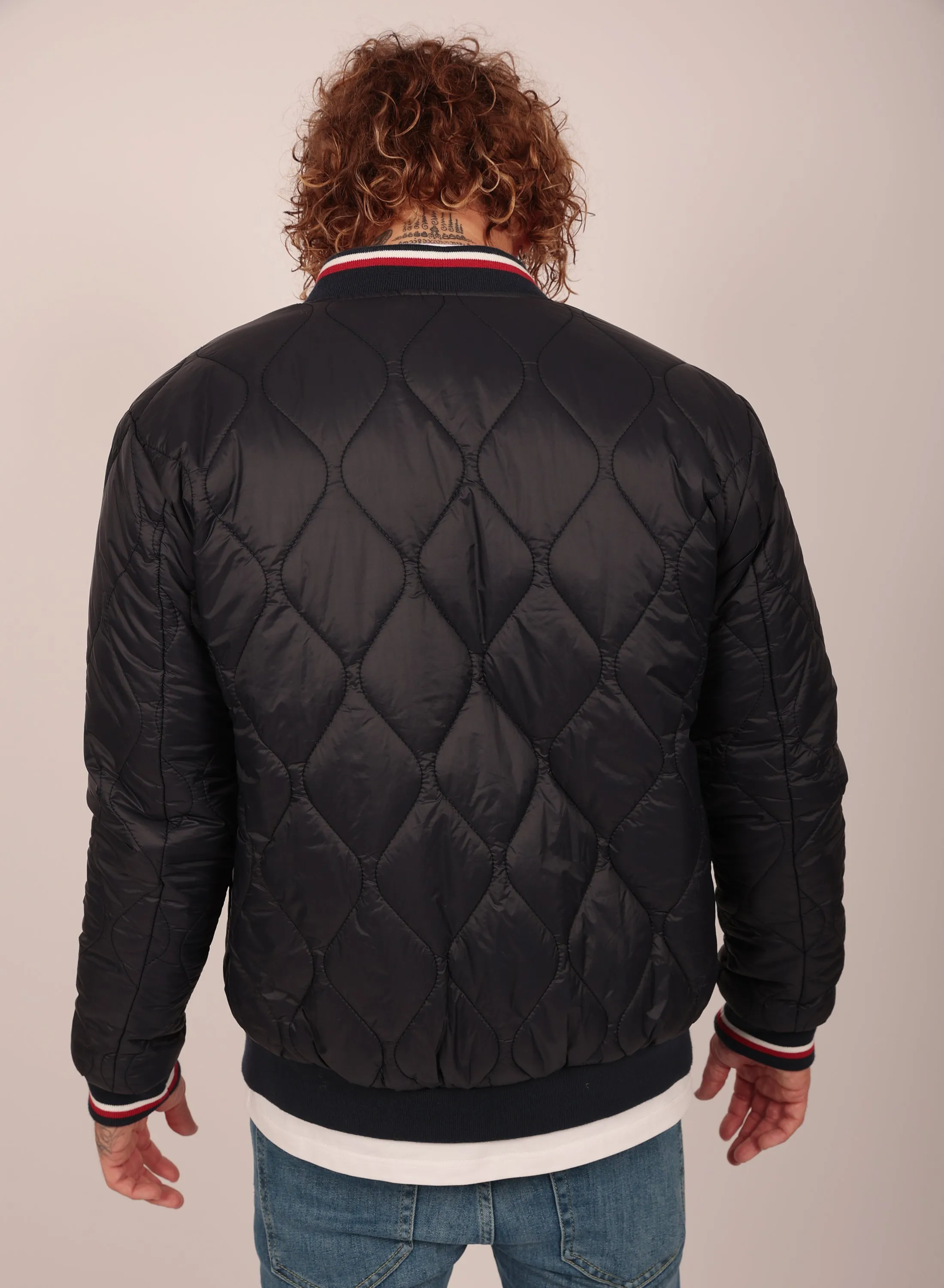 Diamond Reversible Bomber Jacket in Navy