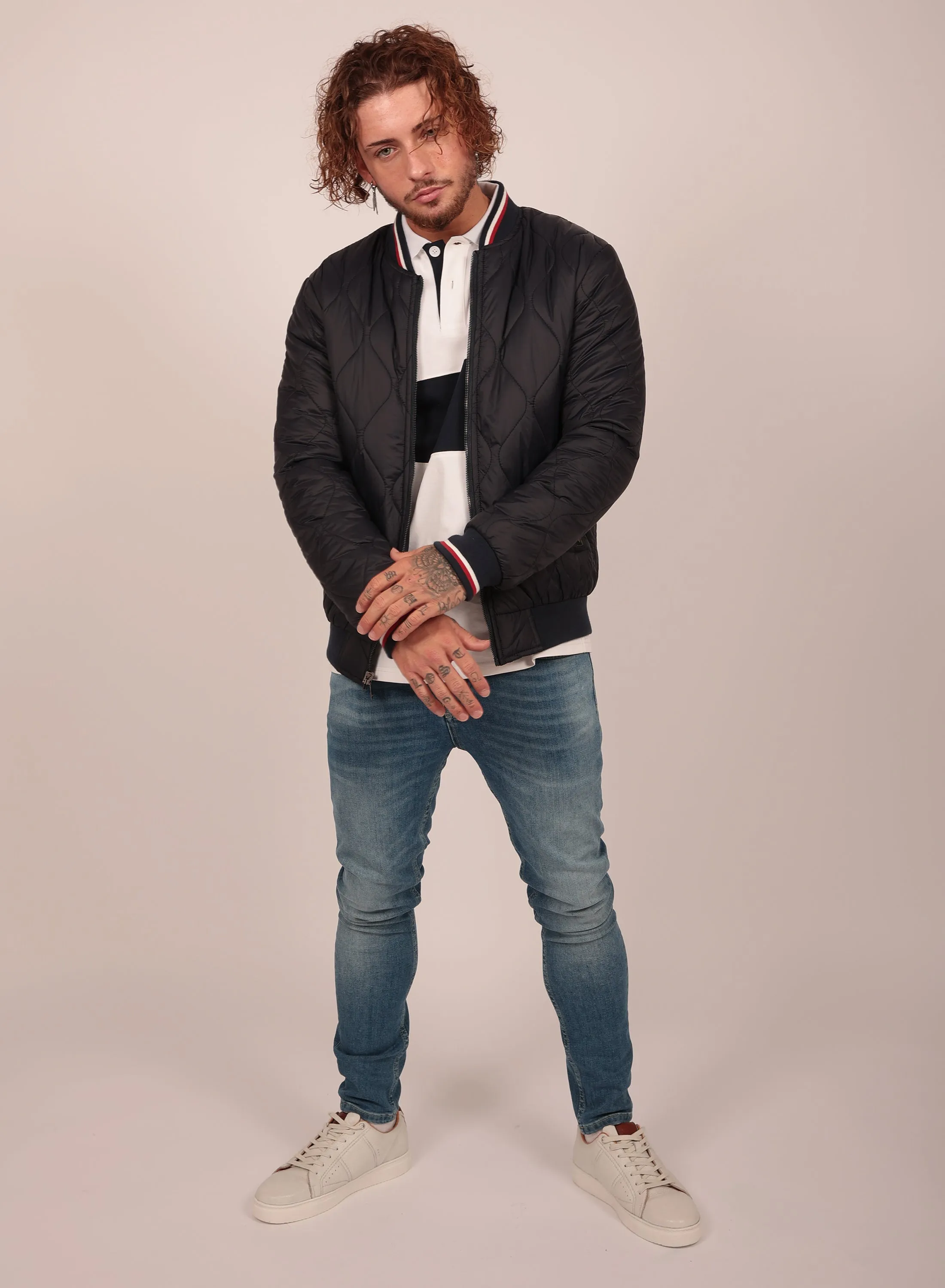 Diamond Reversible Bomber Jacket in Navy