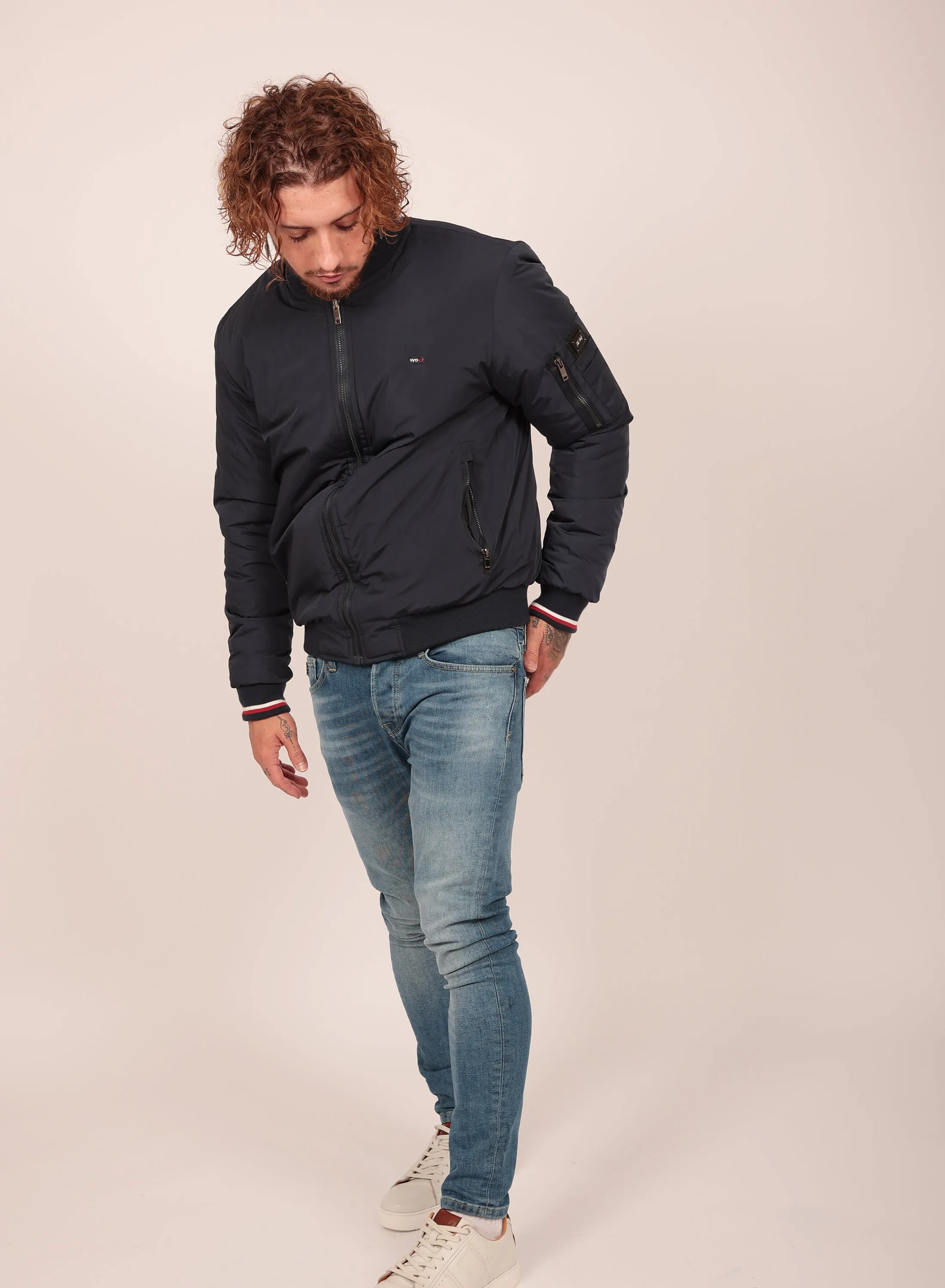 Diamond Reversible Bomber Jacket in Navy