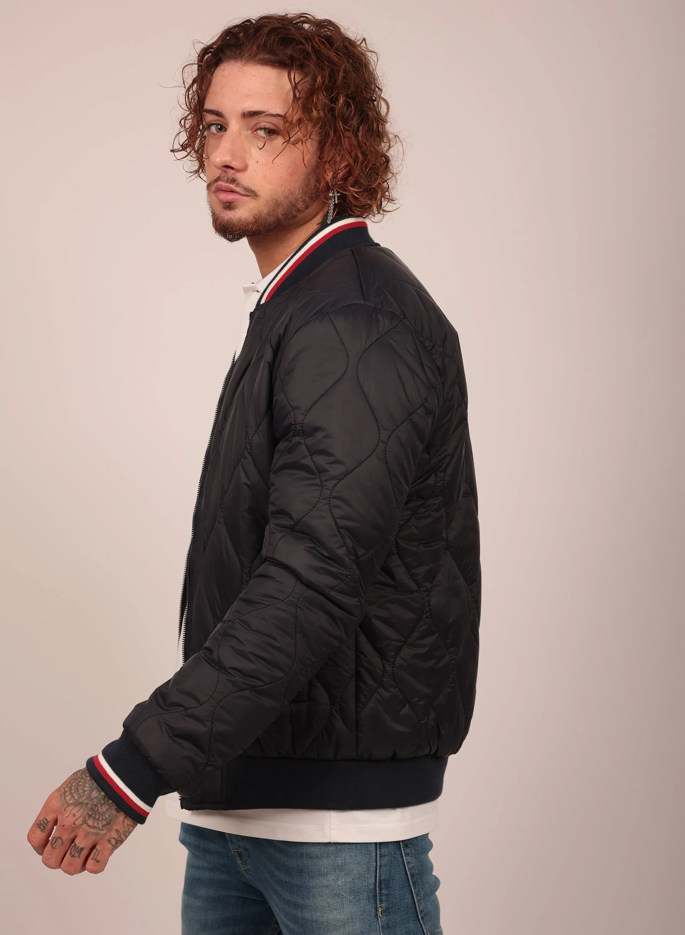 Diamond Reversible Bomber Jacket in Navy