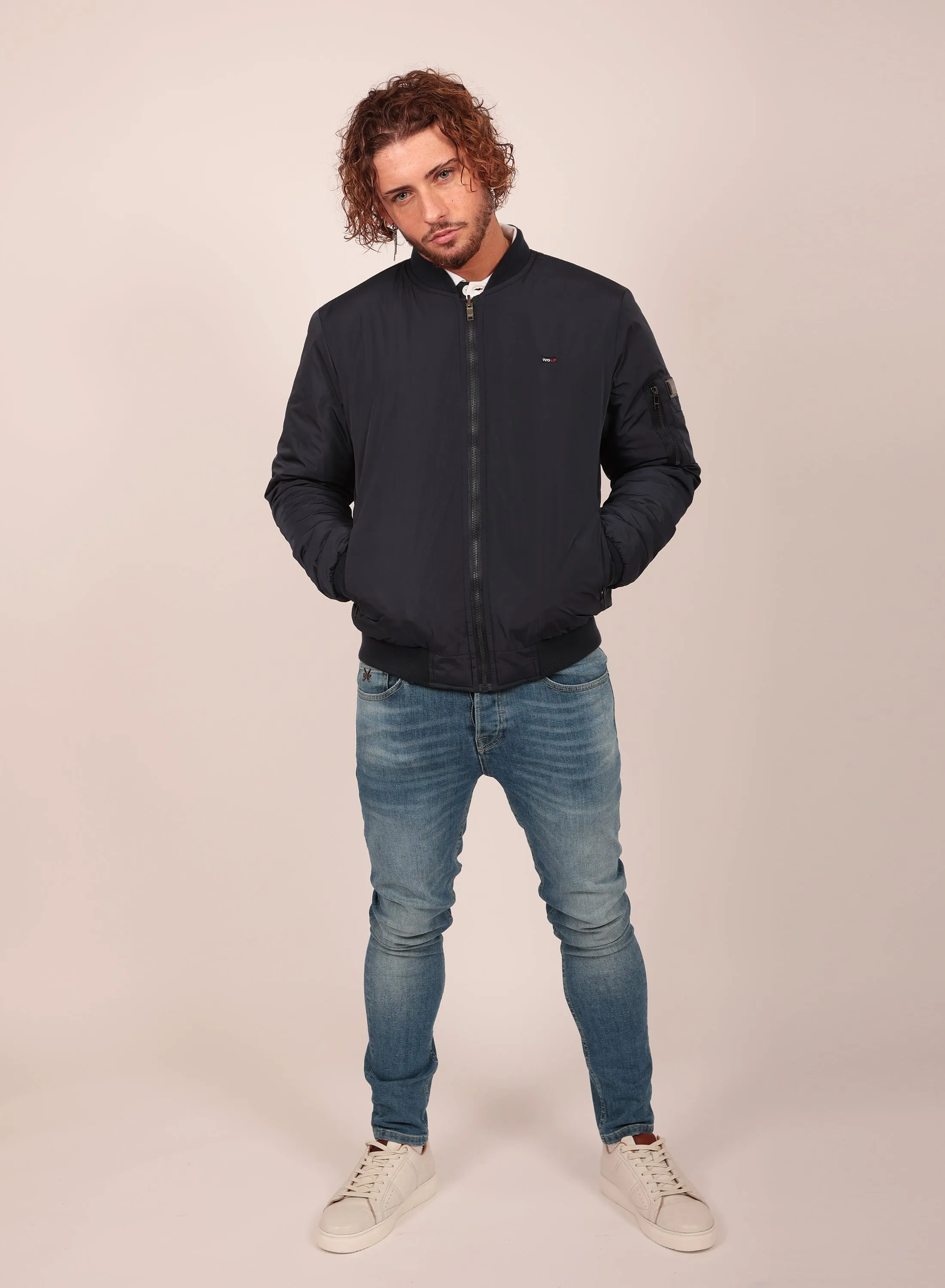 Diamond Reversible Bomber Jacket in Navy