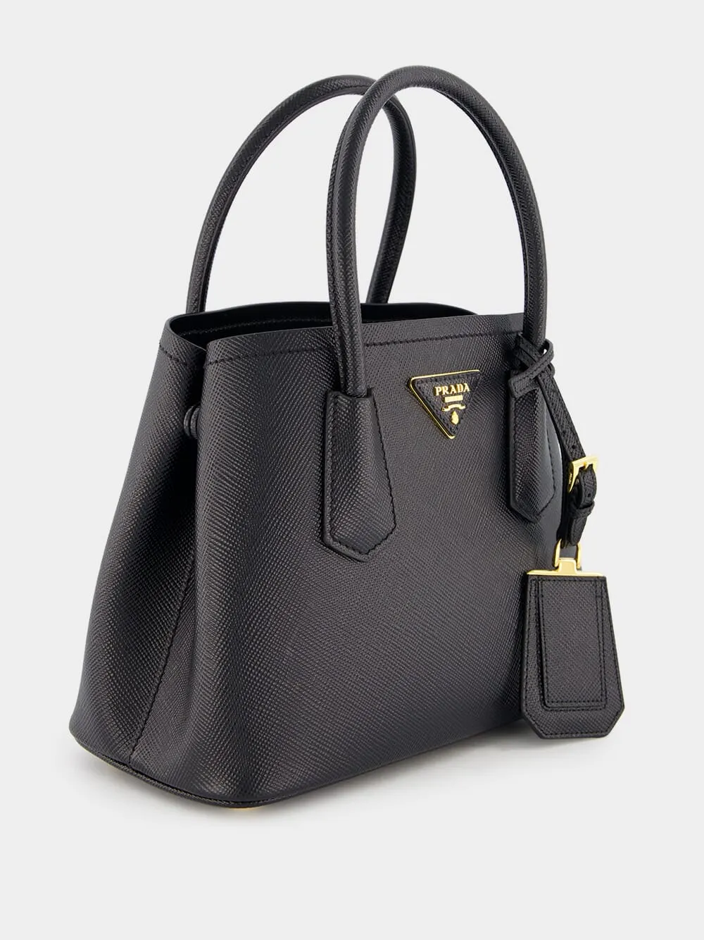 Double Saffiano Black Leather Mini Bag
