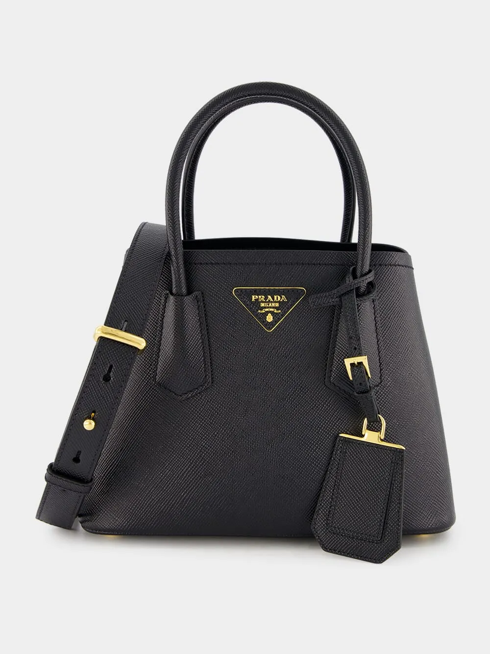 Double Saffiano Black Leather Mini Bag