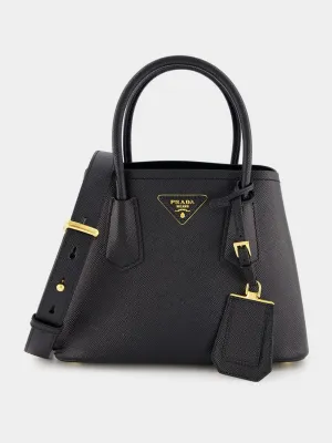 Double Saffiano Black Leather Mini Bag
