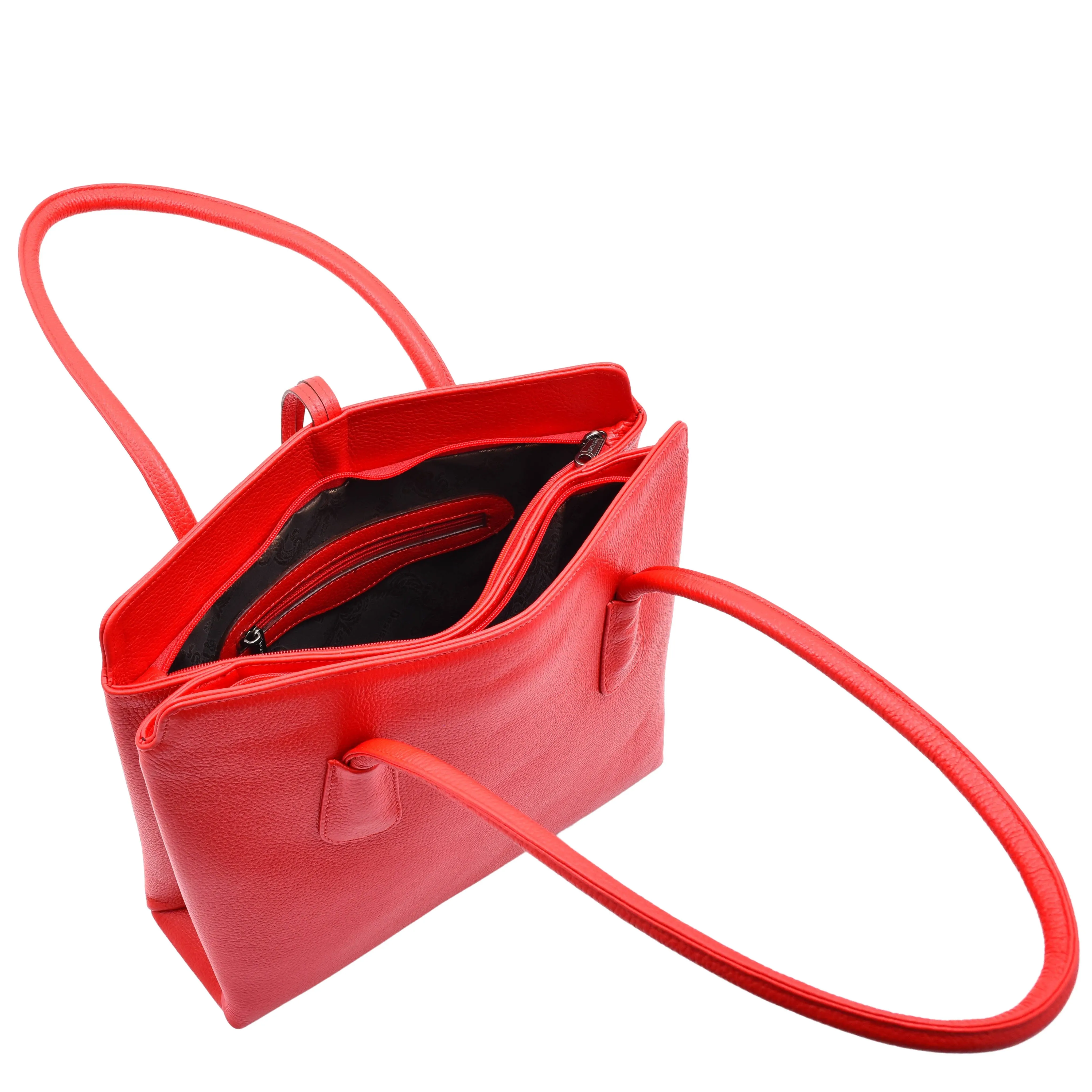 DR590 Women's Stylish Zip Opening Tote Large Shoulder Bag Red