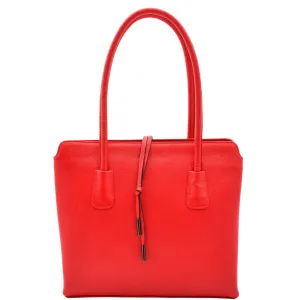 DR590 Women's Stylish Zip Opening Tote Large Shoulder Bag Red