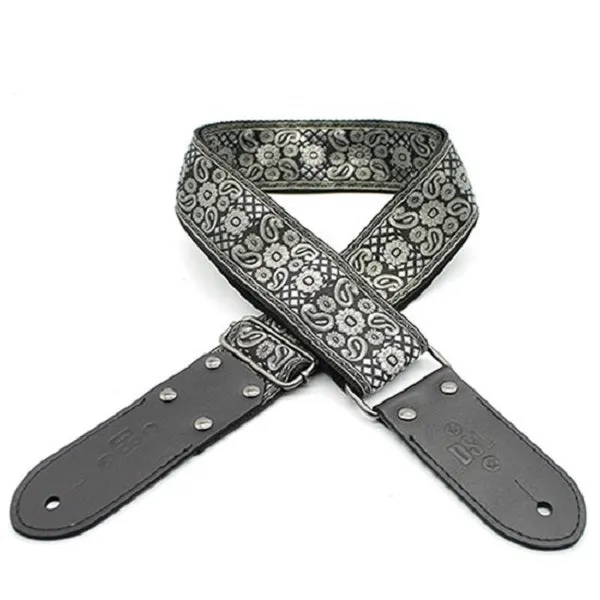 DSL JAC20 Jacquard Weaving Guitar Strap - Pais Silver (Vegan)