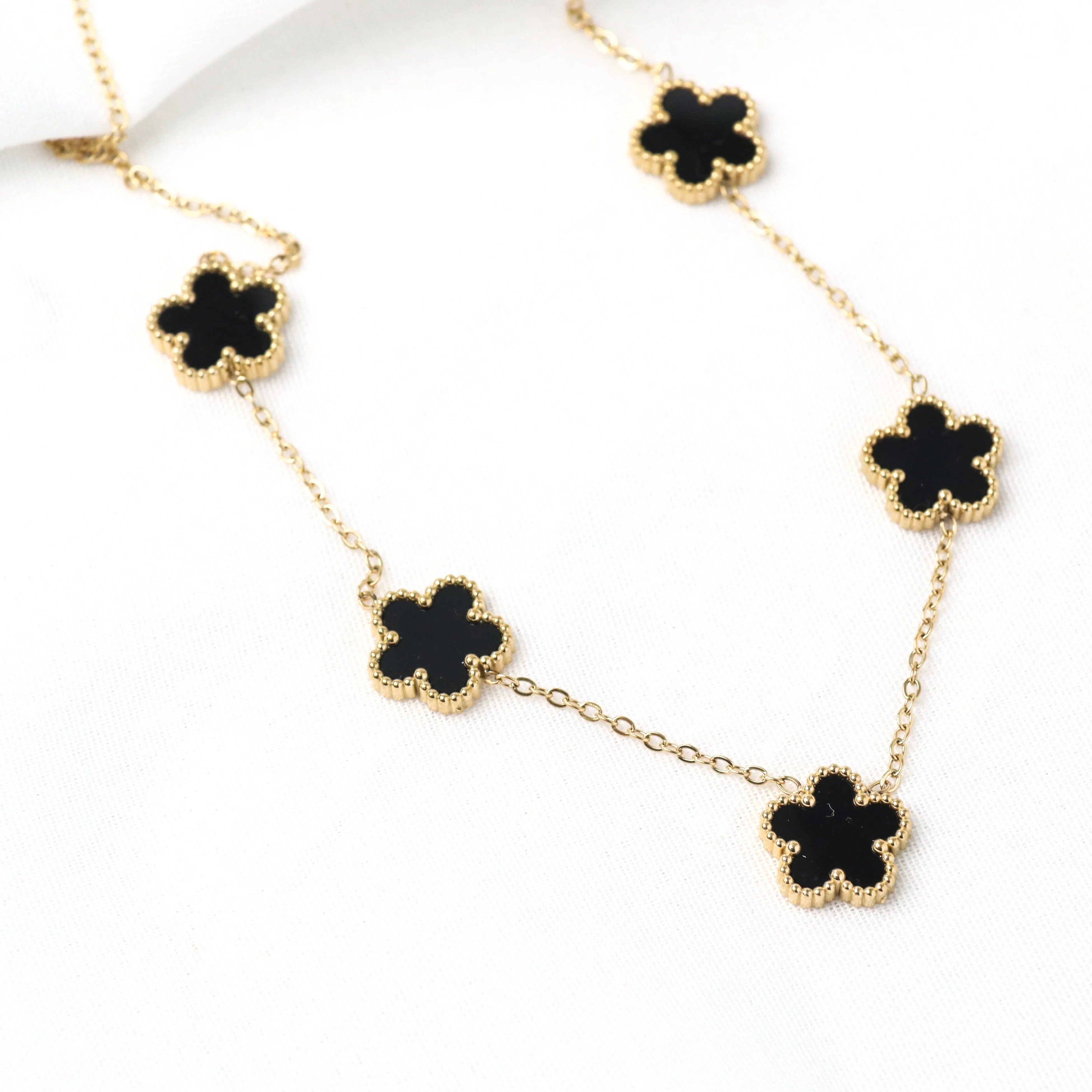 Eden | Flower Mother of Pearl Enamel Gold Plated Necklace