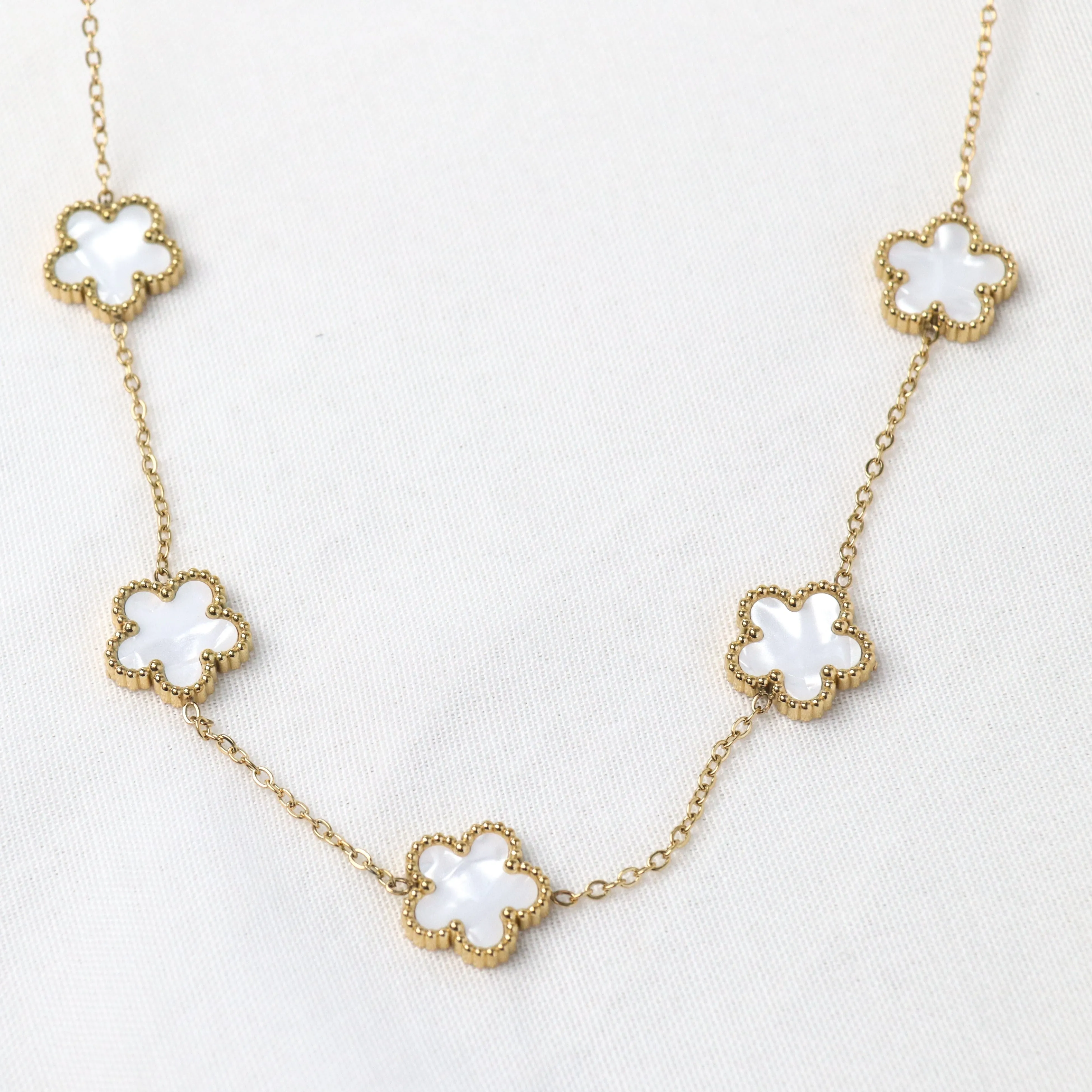 Eden | Flower Mother of Pearl Enamel Gold Plated Necklace