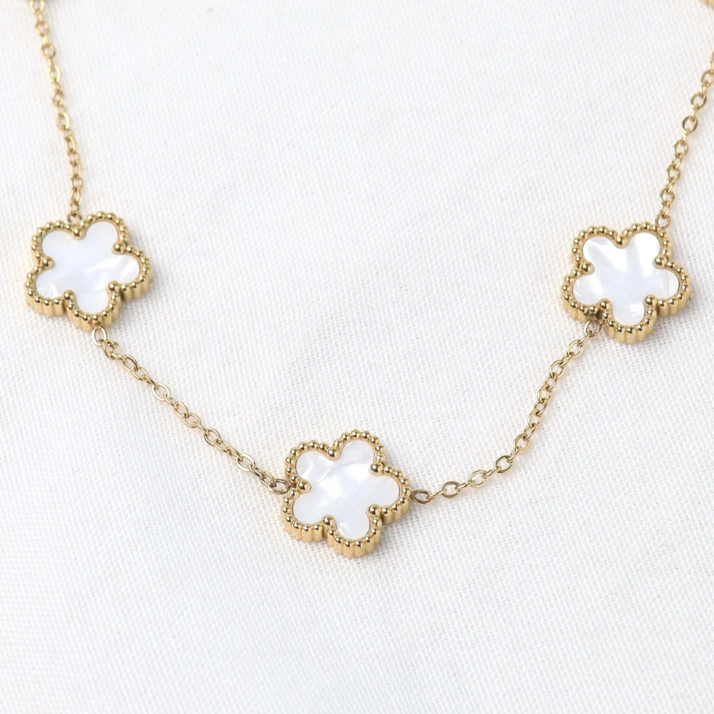 Eden | Flower Mother of Pearl Enamel Gold Plated Necklace