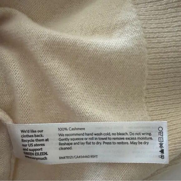 Eileen Fisher Lightweight Crewneck Cashmere Sweater, Cream/Off White, Size S/P