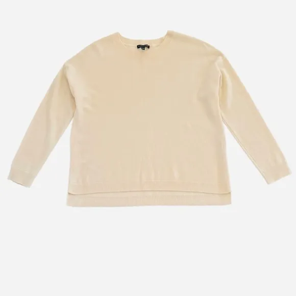 Eileen Fisher Lightweight Crewneck Cashmere Sweater, Cream/Off White, Size S/P